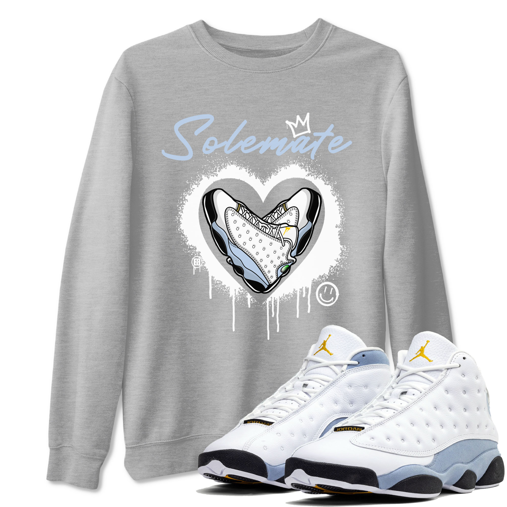 13s Blue Grey shirt to match jordans Solemate sneaker tees Air Jordan 13 Retro Blue Grey Drip Gear Zone unisex cotton Heather Grey 1 crew neck shirt