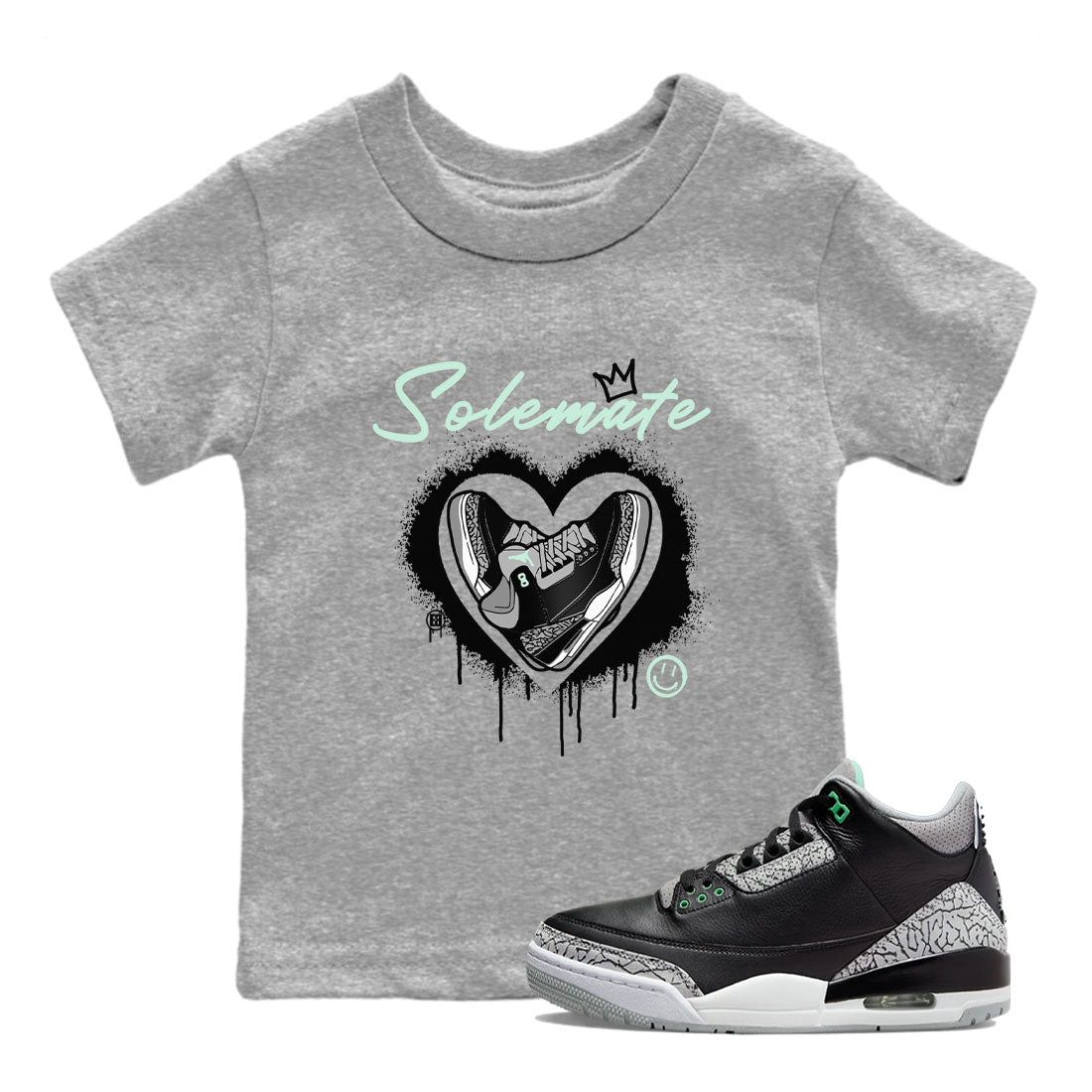 3s Green Glow shirt to match jordans Solemate sneaker tees Air Jordan 3 Retro Green Glow Drip Gear Zone baby toddler Heather Grey 1 cotton Shirt