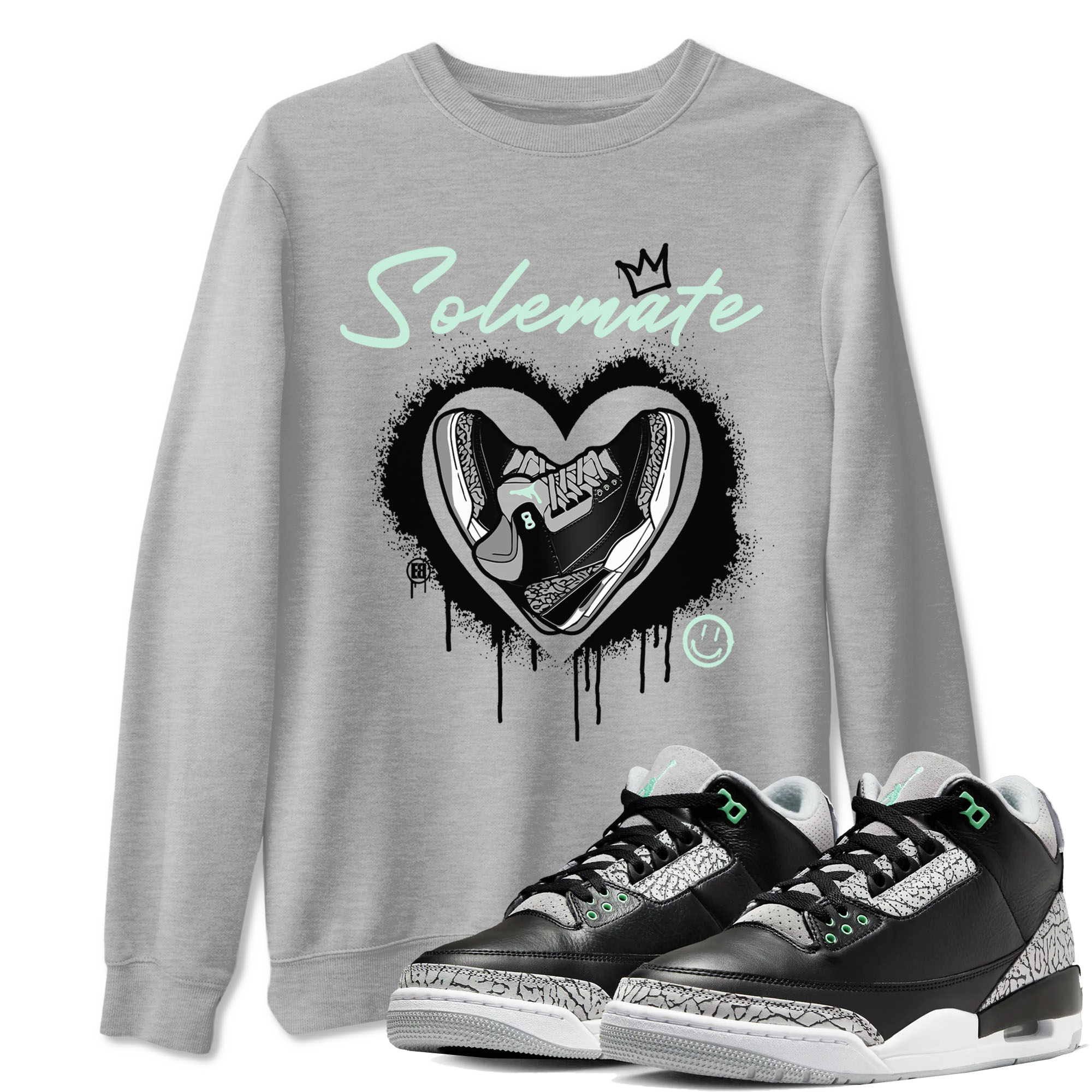 3s Green Glow shirt to match jordans Solemate sneaker tees Air Jordan 3 Retro Green Glow Drip Gear Zone unisex cotton Heather Grey 1 crew neck shirt