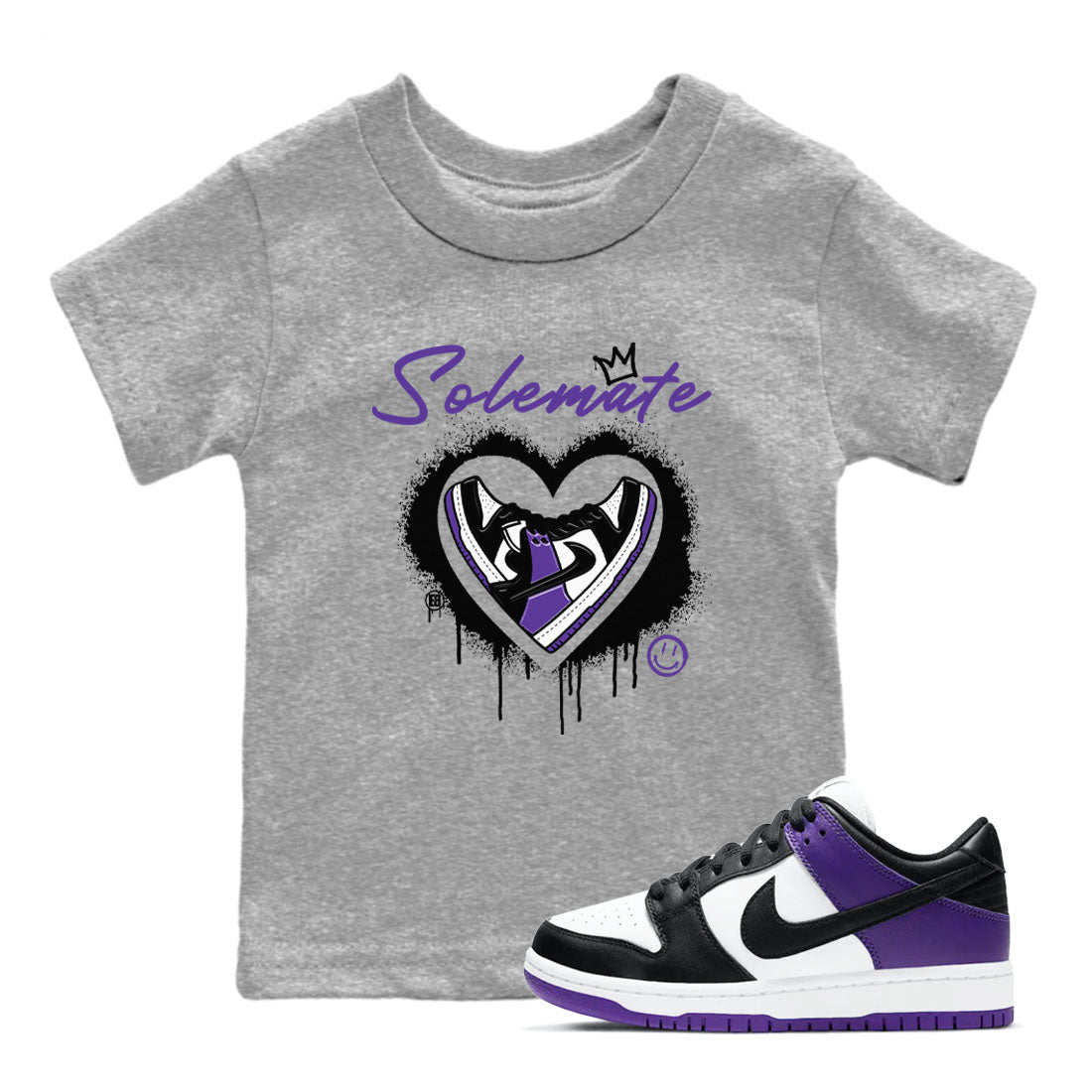 Solemate sneaker match tees to Court Purple Dunks street fashion brand for shirts to match Jordans Drip Gear Zone Dunks Low Court Purple unisex t-shirt Heather Grey 1 youth shirt