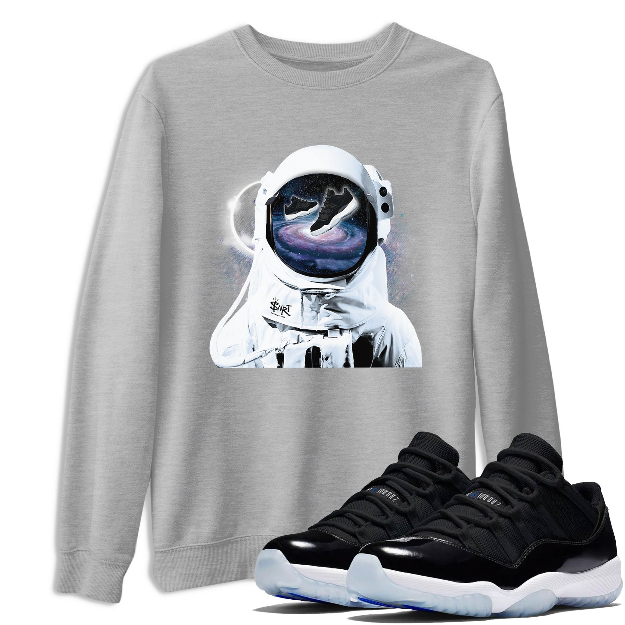 Air Jordan 11 Retro Space shirt to match jordans Space Discovery sneaker tees Air Jordan 11 Space Drip Gear Zone Sneaker Matching Cotton Shirt unisex cotton Heather Grey 1 crew neck shirt