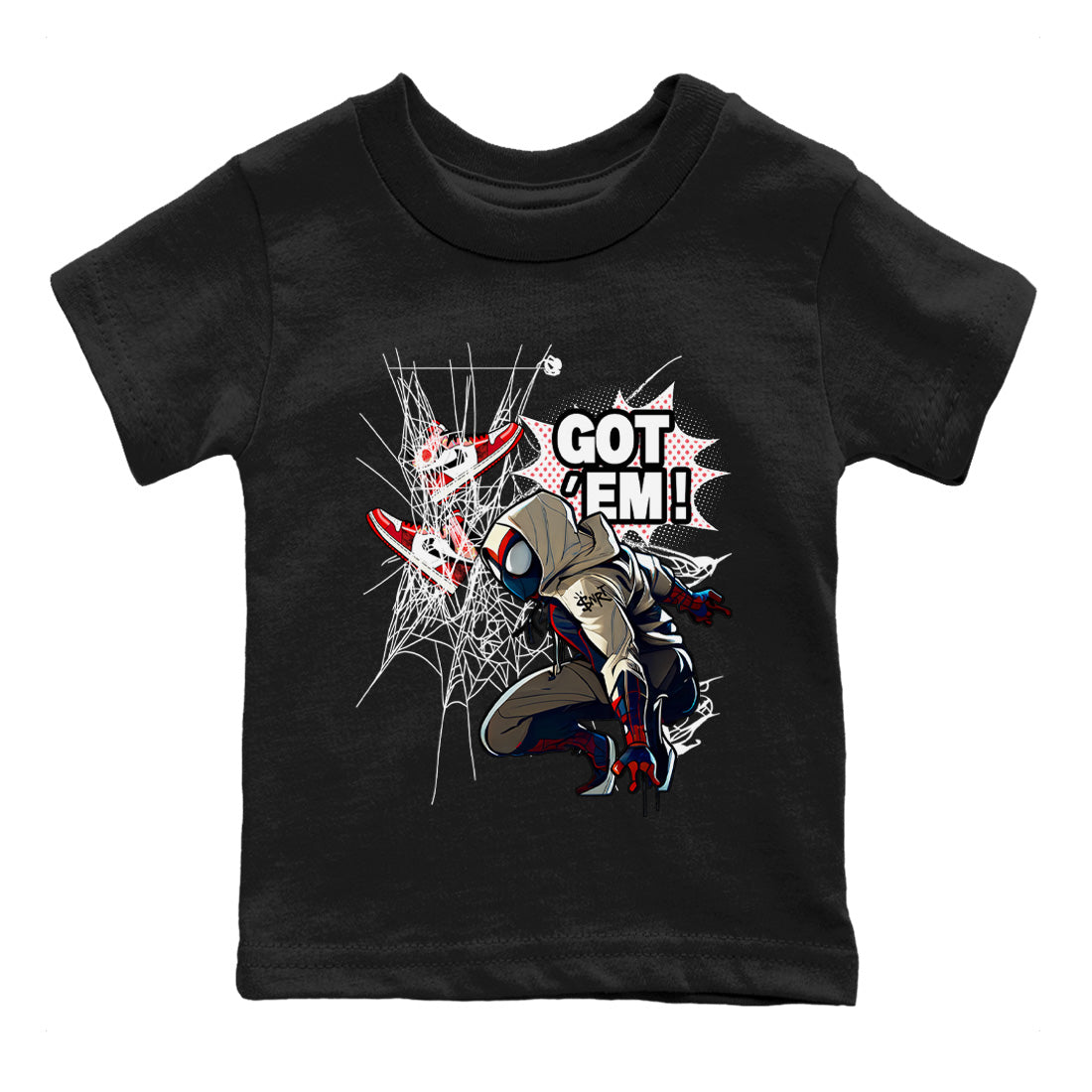Air Jordan 1 Spider Man Sneaker Match Tees Spider Got Em Sneaker Release Tees Spider-Man: Across the Spider-Verse x Air Jordan 1 Sneaker Release Tees Kids Shirts Black 2
