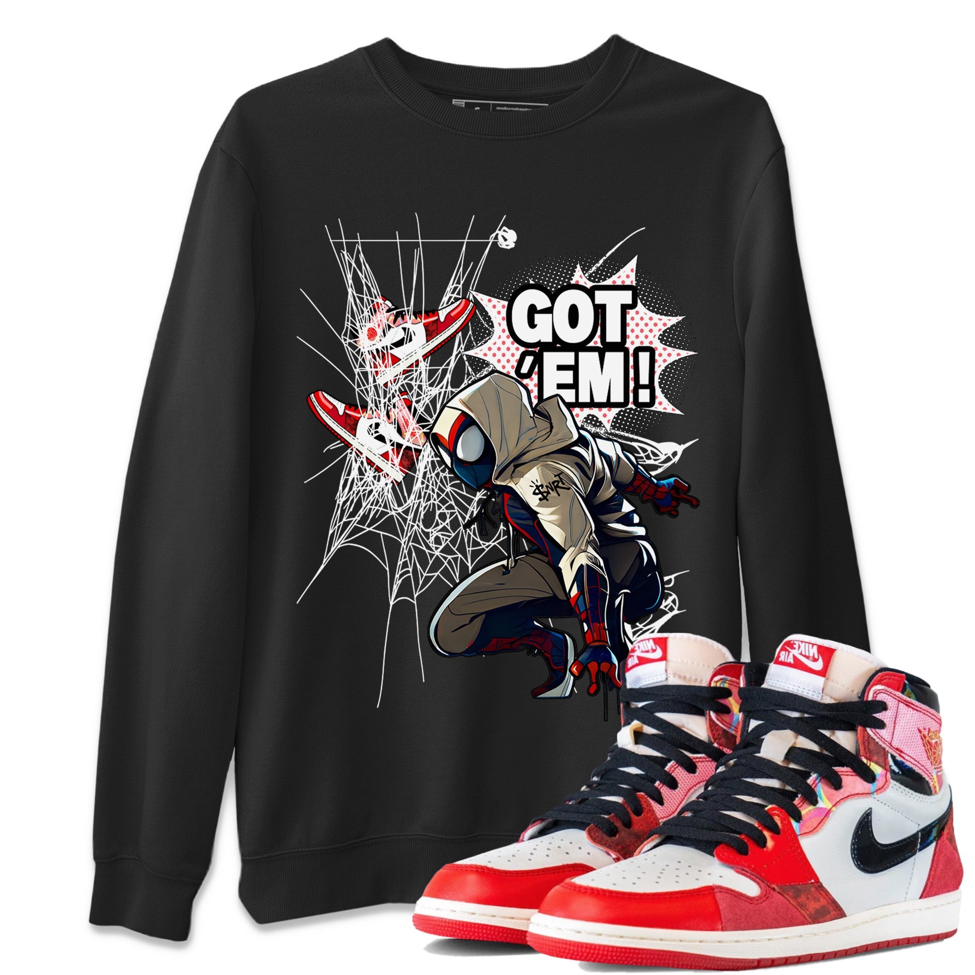 Air Jordan 1 Spider Man Sneaker Match Tees Spider Got Em Sneaker Release Tees Spider-Man: Across the Spider-Verse x Air Jordan 1 Sneaker Release Tees Unisex Shirts Black 1