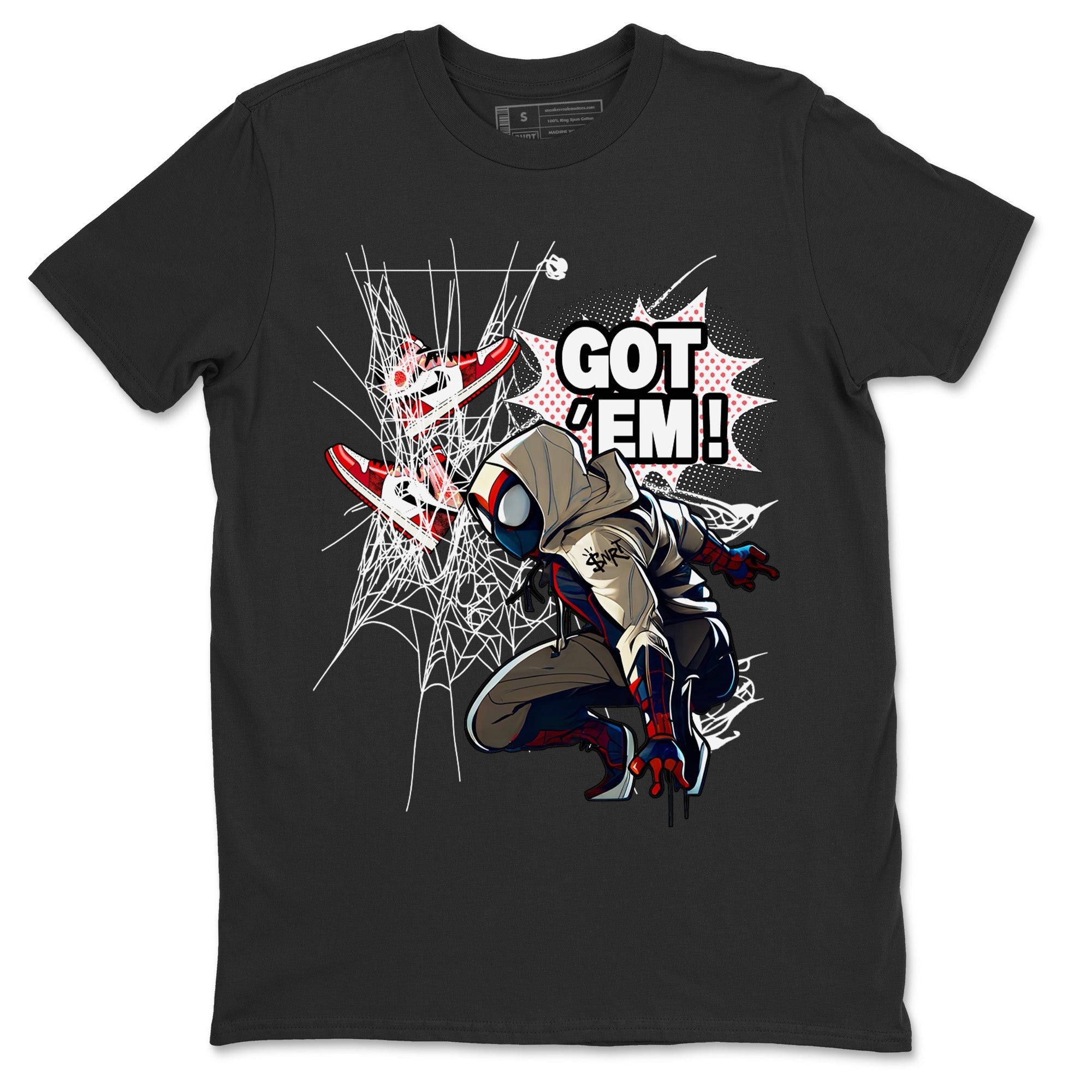 Air Jordan 1 Spider Man Sneaker Match Tees Spider Got Em Sneaker Release Tees Spider-Man: Across the Spider-Verse x Air Jordan 1 Sneaker Release Tees Unisex Shirts Black 2
