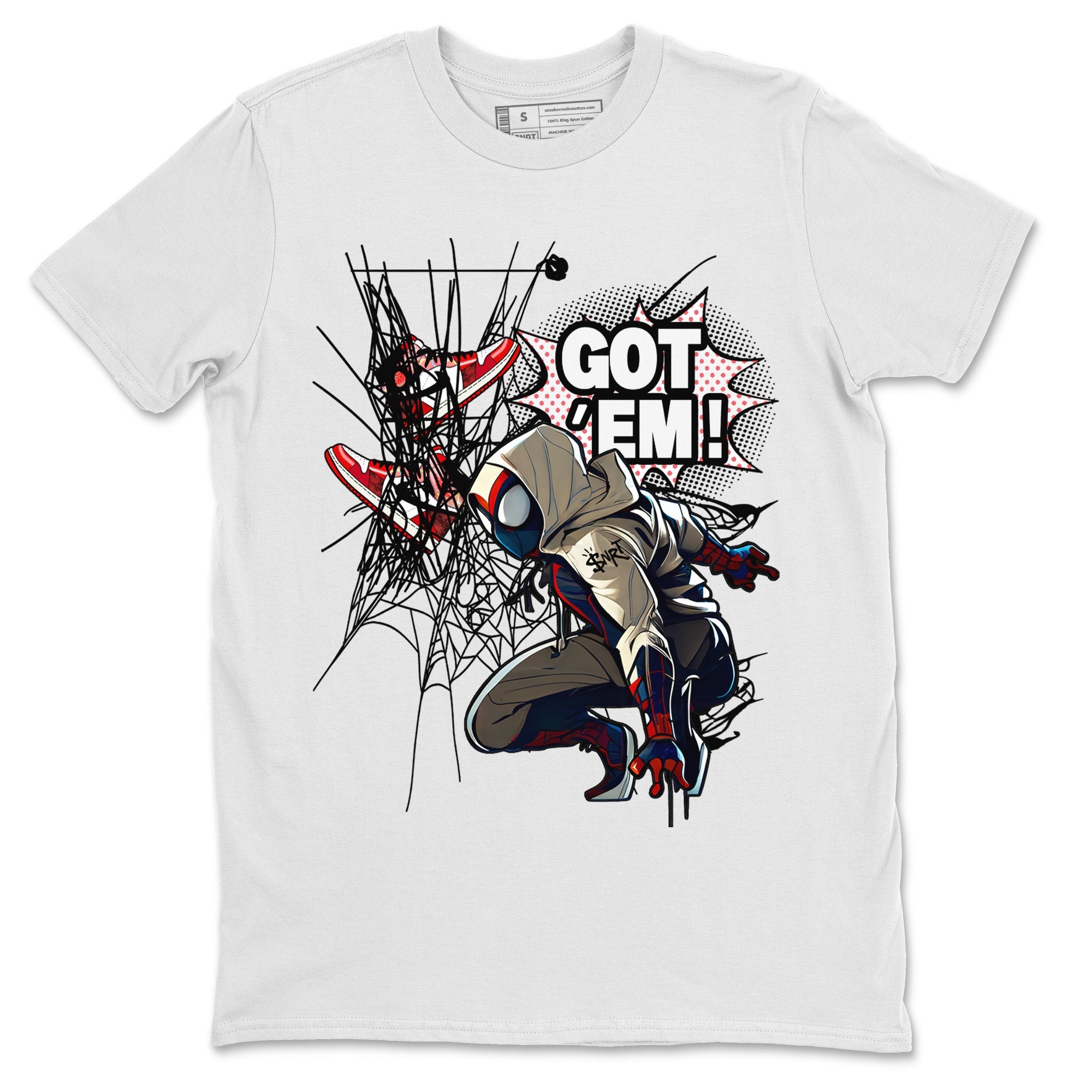 Air Jordan 1 Spider Man Sneaker Match Tees Spider Got Em Sneaker Release Tees Spider-Man: Across the Spider-Verse x Air Jordan 1 Sneaker Release Tees Unisex Shirts White 2