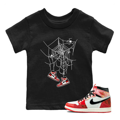 Air Jordan 1 Spider Man Sneaker Match Tees Spider Web Trap Sneaker Release Tees Air Jordan 1 High OG x Spider Man Sneaker Release Tees Kids Shirts Black 1