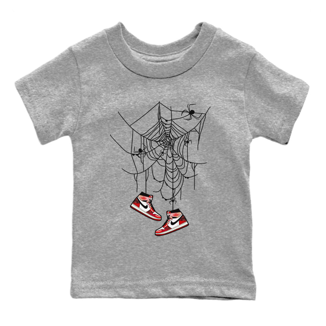 Air Jordan 1 Spider Man Sneaker Match Tees Spider Web Trap Sneaker Release Tees Air Jordan 1 High OG x Spider Man Sneaker Release Tees Kids Shirts Heather Grey 2