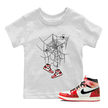 Air Jordan 1 Spider Man Sneaker Match Tees Spider Web Trap Sneaker Release Tees Air Jordan 1 High OG x Spider Man Sneaker Release Tees Kids Shirts White 1