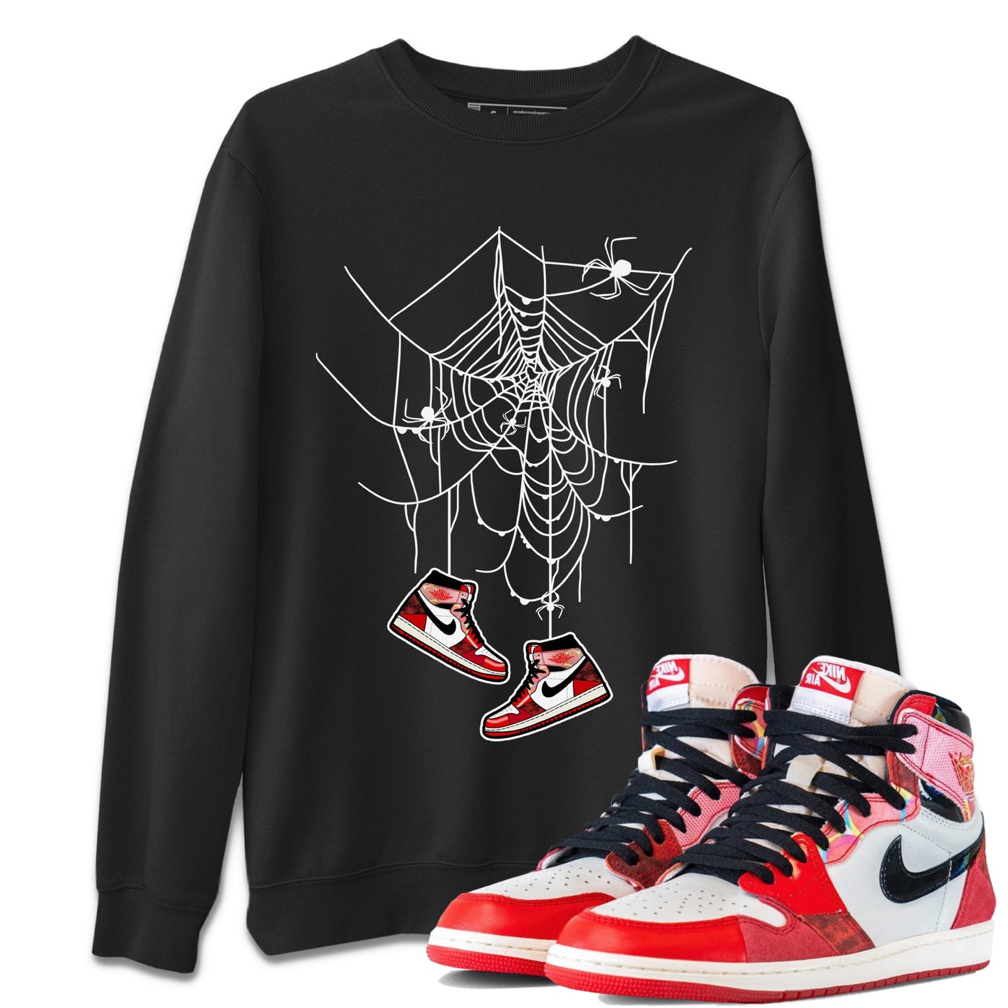 Air Jordan 1 Spider Man Spider Web Trap Crew Neck Sneaker Release Tees Air Jordan 1 High OG x Spider Man Sneaker T-Shirts Washing and Care Tip