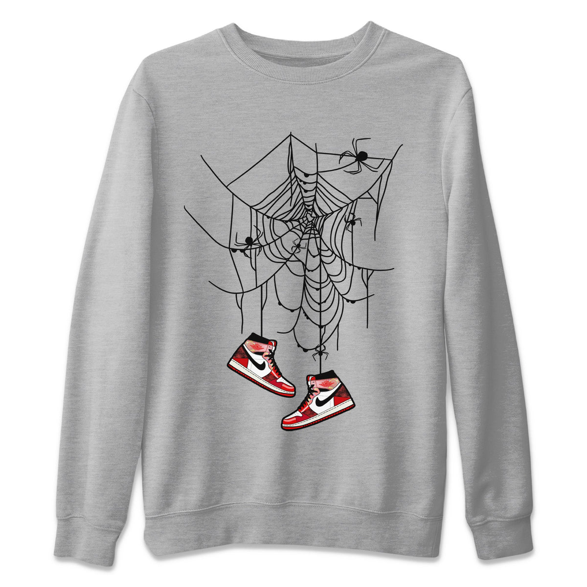 Air Jordan 1 Spider Man Sneaker Match Tees Spider Web Trap Sneaker Release Tees Air Jordan 1 High OG x Spider Man Sneaker Release Tees Unisex Shirts Heather Grey 2