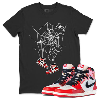 Air Jordan 1 Spider Man Sneaker Match Tees Spider Web Trap Sneaker Release Tees Air Jordan 1 High OG x Spider Man Sneaker Release Tees Unisex Shirts Black 1