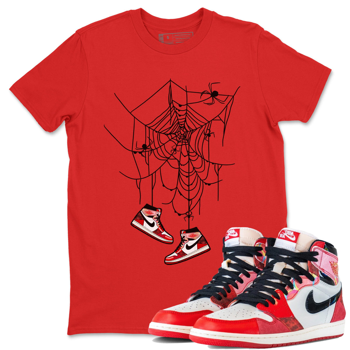 Air Jordan 1 Spider Man Spider Web Trap Crew Neck Sneaker Release Tees Air Jordan 1 High OG x Spider Man Sneaker T-Shirts Size Chart