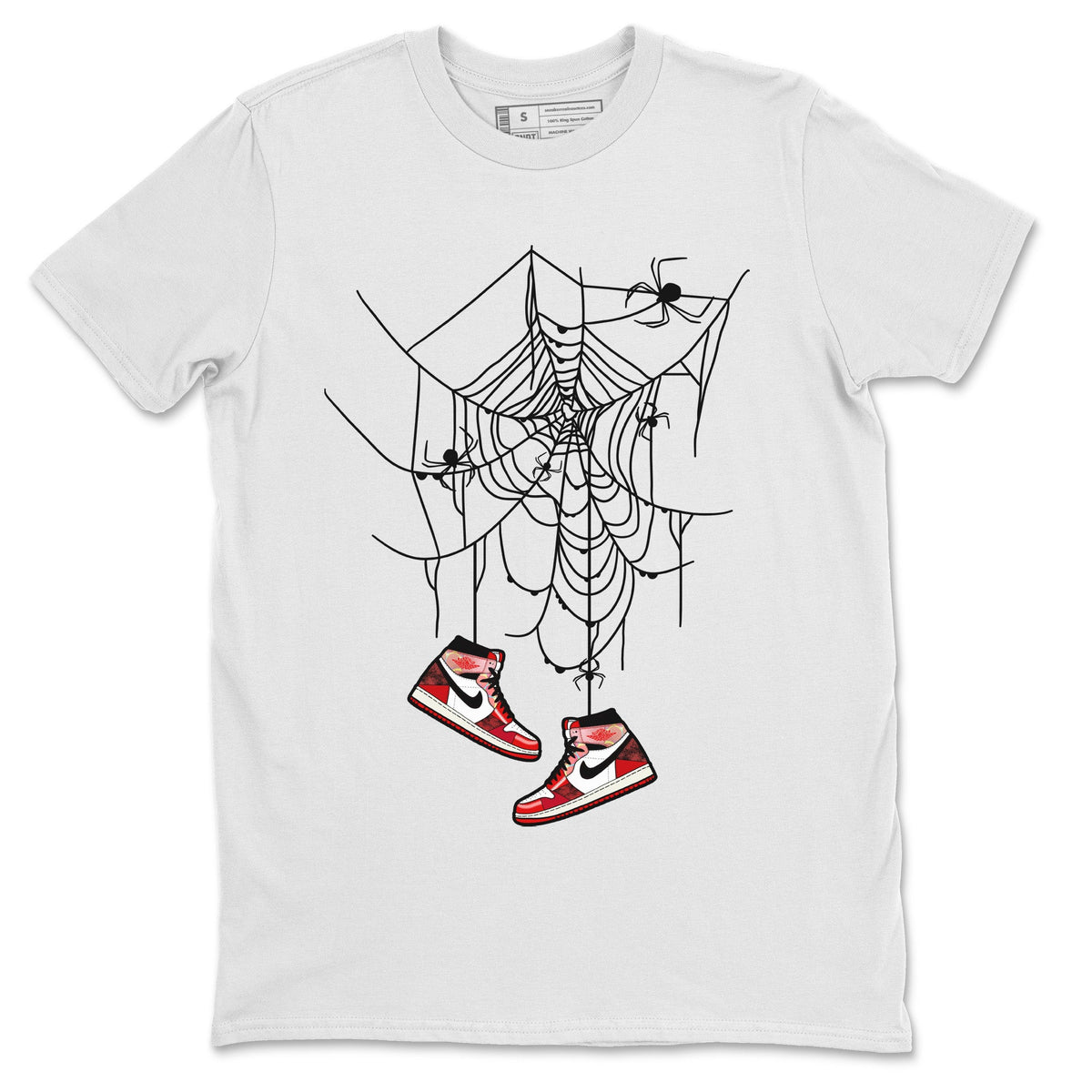 Air Jordan 1 Spider Man Sneaker Match Tees Spider Web Trap Sneaker Release Tees Air Jordan 1 High OG x Spider Man Sneaker Release Tees Unisex Shirts White 2