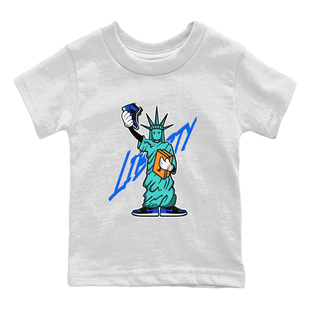 Air Jordan 1 Royal Reimagined shirt to match jordans Statue Of Liberty sneaker tees AJ1 Royal Reimagined Drip Gear Zone Kids Baby Toddler sneaker shirts White 2 T-Shirt