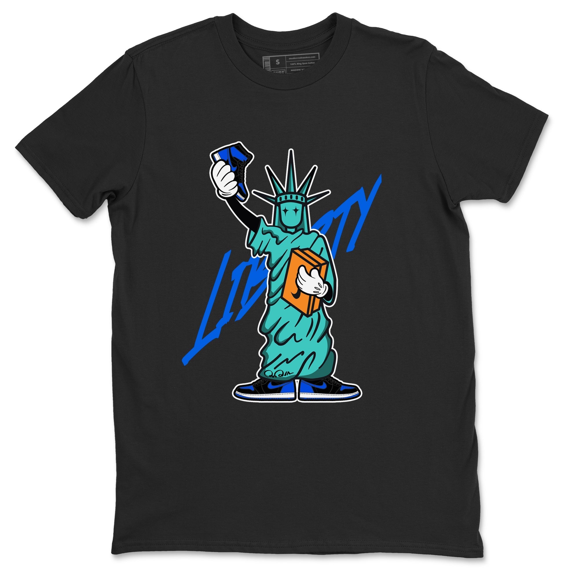 Air Jordan 1 Royal Reimagined shirt to match jordans Statue Of Liberty sneaker tees AJ1 Royal Reimagined Drip Gear Zone Unisex Sneaker Tees and Sneaker Match T-Shirt Black 2 T-Shirt