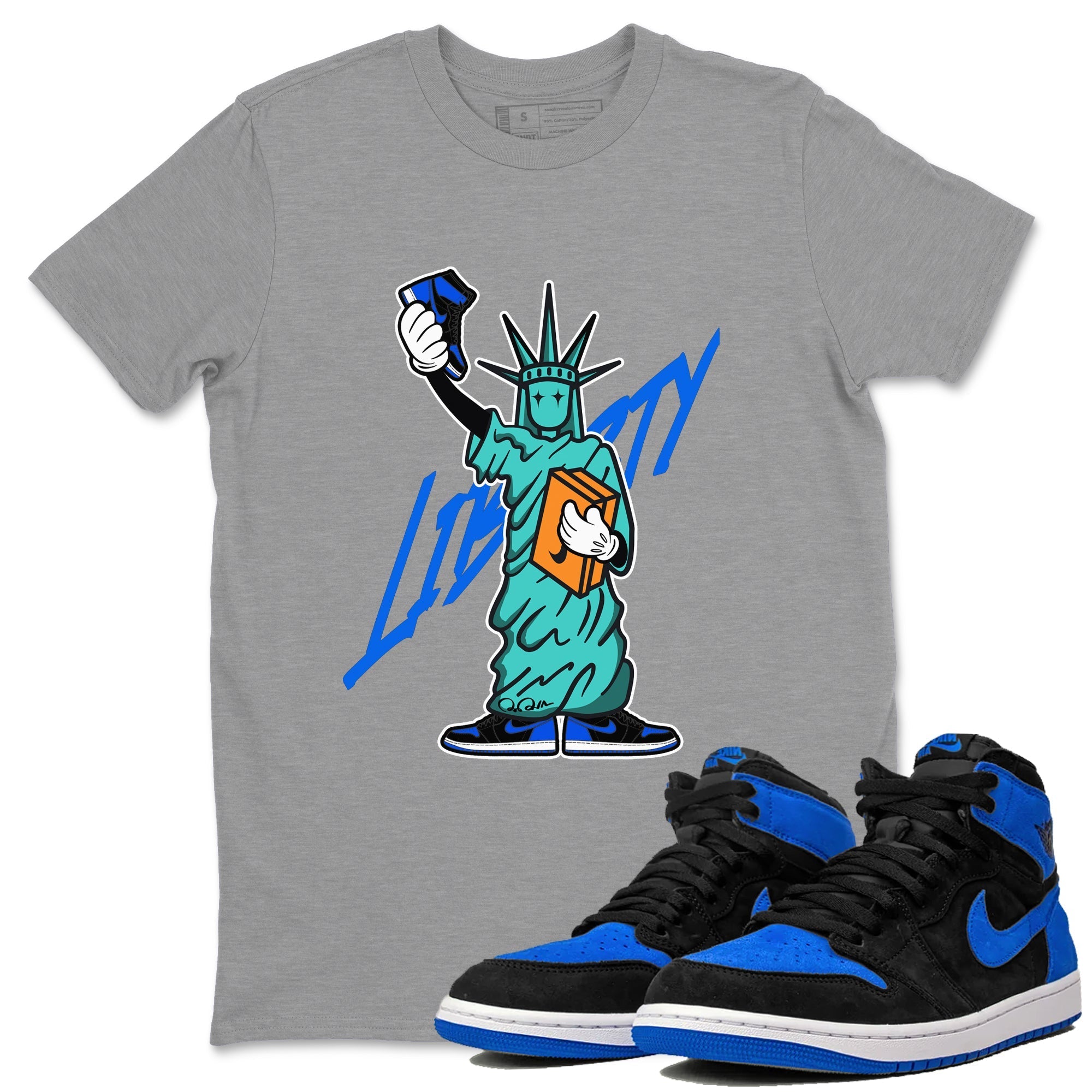 Air Jordan 1 Royal Reimagined shirt to match jordans Statue Of Liberty sneaker tees AJ1 Royal Reimagined Drip Gear Zone Unisex Sneaker Tees and Sneaker Match T-Shirt Heather Grey 1 T-Shirt