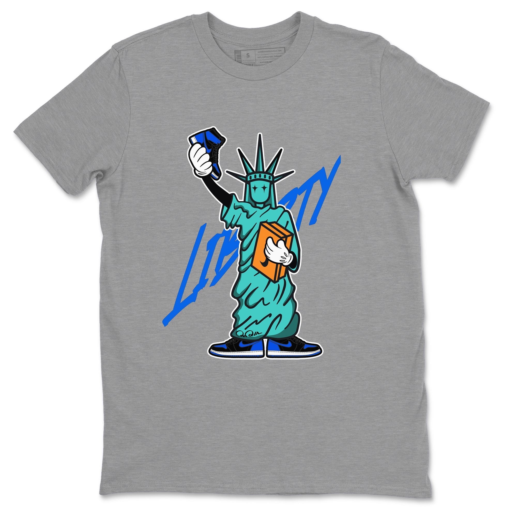 Air Jordan 1 Royal Reimagined shirt to match jordans Statue Of Liberty sneaker tees AJ1 Royal Reimagined Drip Gear Zone Unisex Sneaker Tees and Sneaker Match T-Shirt Heather Grey 2 T-Shirt