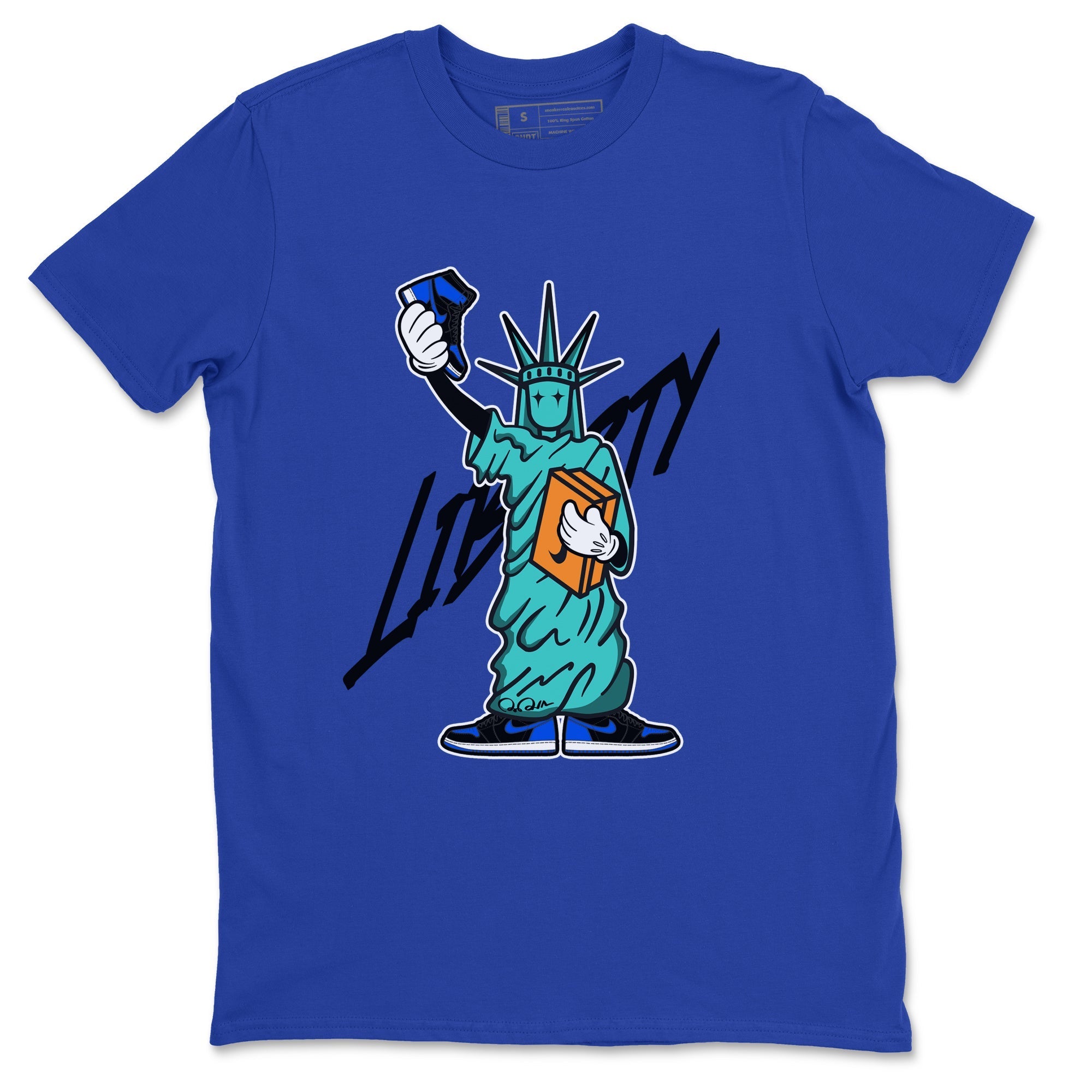Air Jordan 1 Royal Reimagined shirt to match jordans Statue Of Liberty sneaker tees AJ1 Royal Reimagined Drip Gear Zone Unisex Sneaker Tees and Sneaker Match T-Shirt Royal Blue 2 T-Shirt