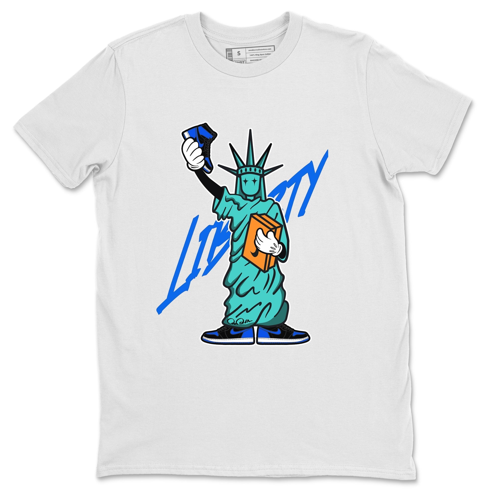 Air Jordan 1 Royal Reimagined shirt to match jordans Statue Of Liberty sneaker tees AJ1 Royal Reimagined Drip Gear Zone Unisex Sneaker Tees and Sneaker Match T-Shirt White 2 T-Shirt