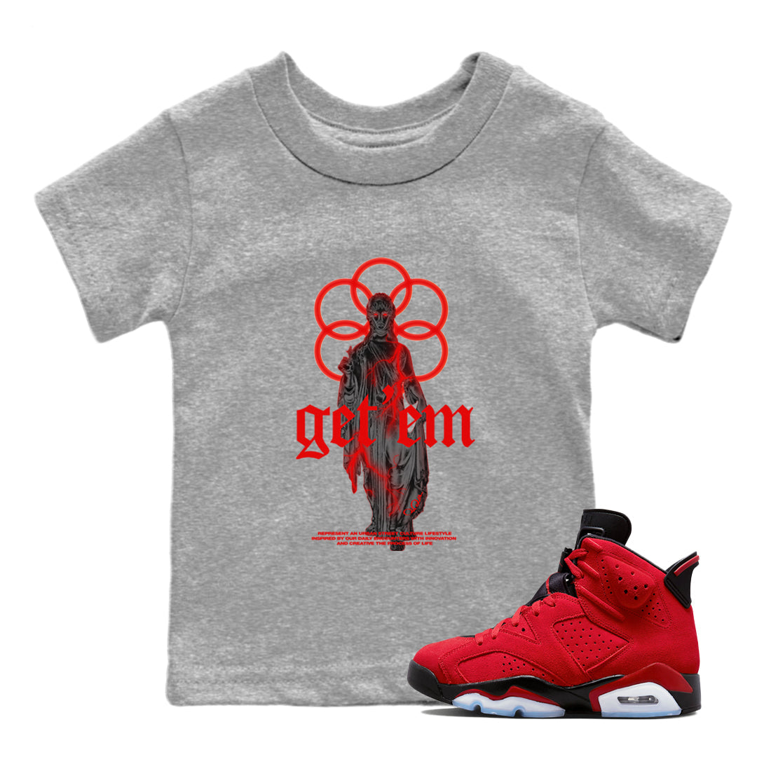 Air Jordan 6 Toro Bravo Statue Woman Baby and Kids Sneaker Tees 3D Graphic Design Shirts AJ6 Toro Bravo Kids Sneaker Tees Size Chart