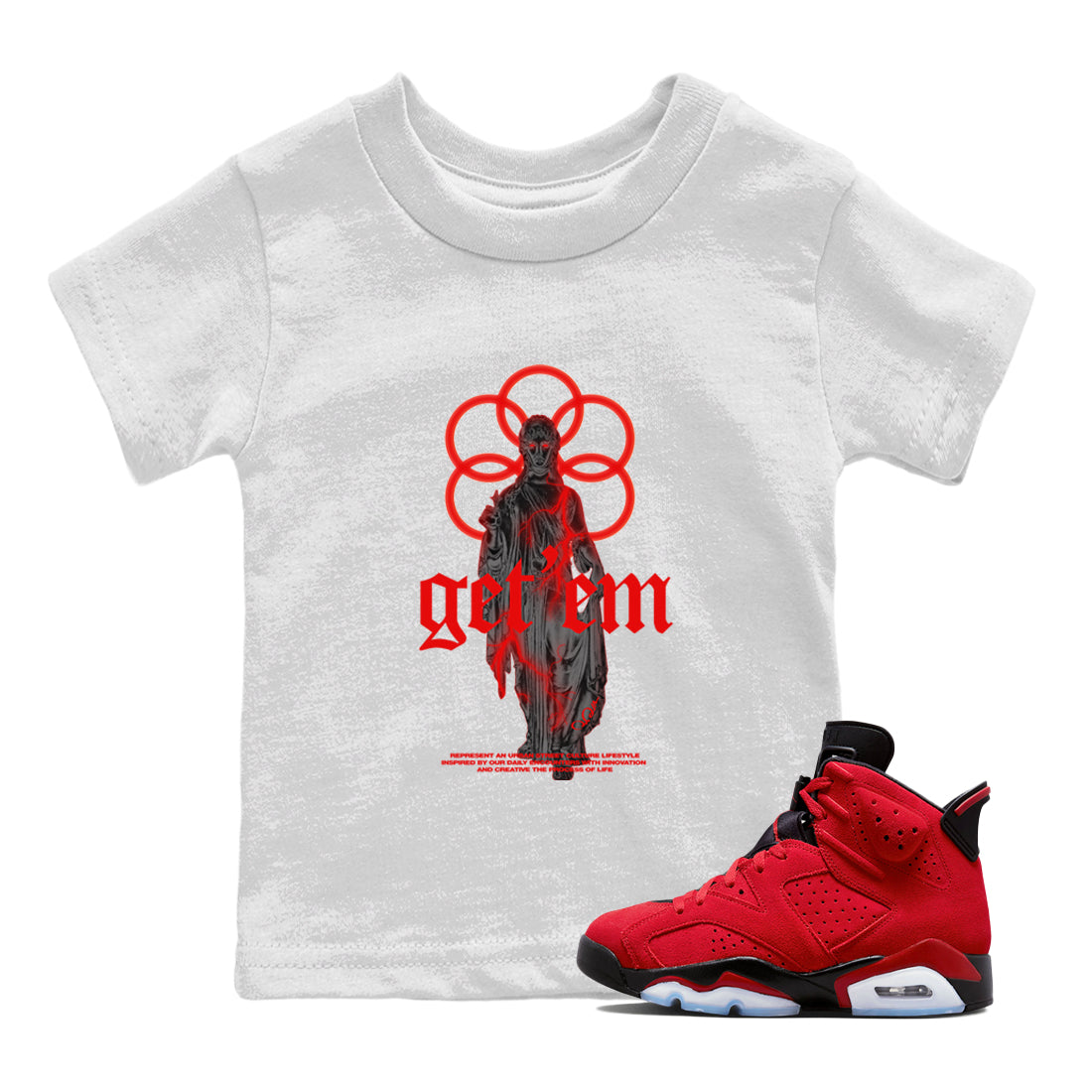 Air Jordan 6 Toro Bravo Sneaker Match Tees Statue Woman Sneaker Tees 3D Graphic Design Shirts AJ6 Toro Bravo Drip Gear Zone Kids Shirts White 1