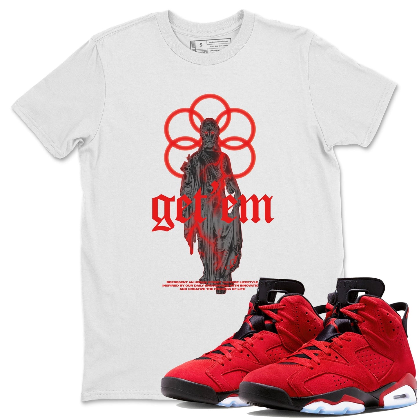 Air Jordan 6 Toro Bravo Sneaker Match Tees Statue Woman Sneaker Tees 3D Graphic Design Shirts AJ6 Toro Bravo Drip Gear Zone Unisex Shirts White 1