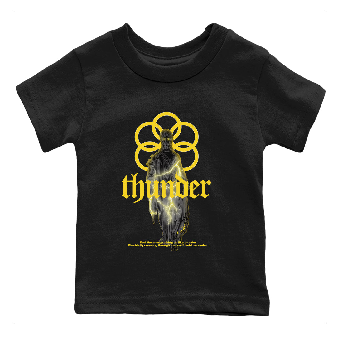 Air Jordan 4 Thunder Sneaker Match Tees Statue Woman Sneaker Tees Yellow AJ4 Thunder Drip Gear Zone Kids Shirts Black 2