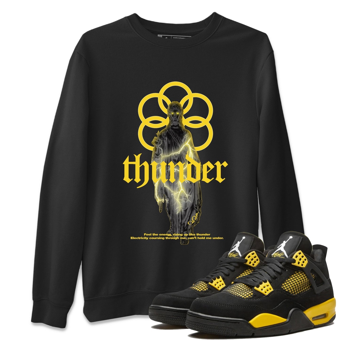 Air Jordan 4 Thunder Sneaker Match Tees Statue Woman Sneaker Tees Yellow AJ4 Thunder Drip Gear Zone Unisex Shirts Black 1