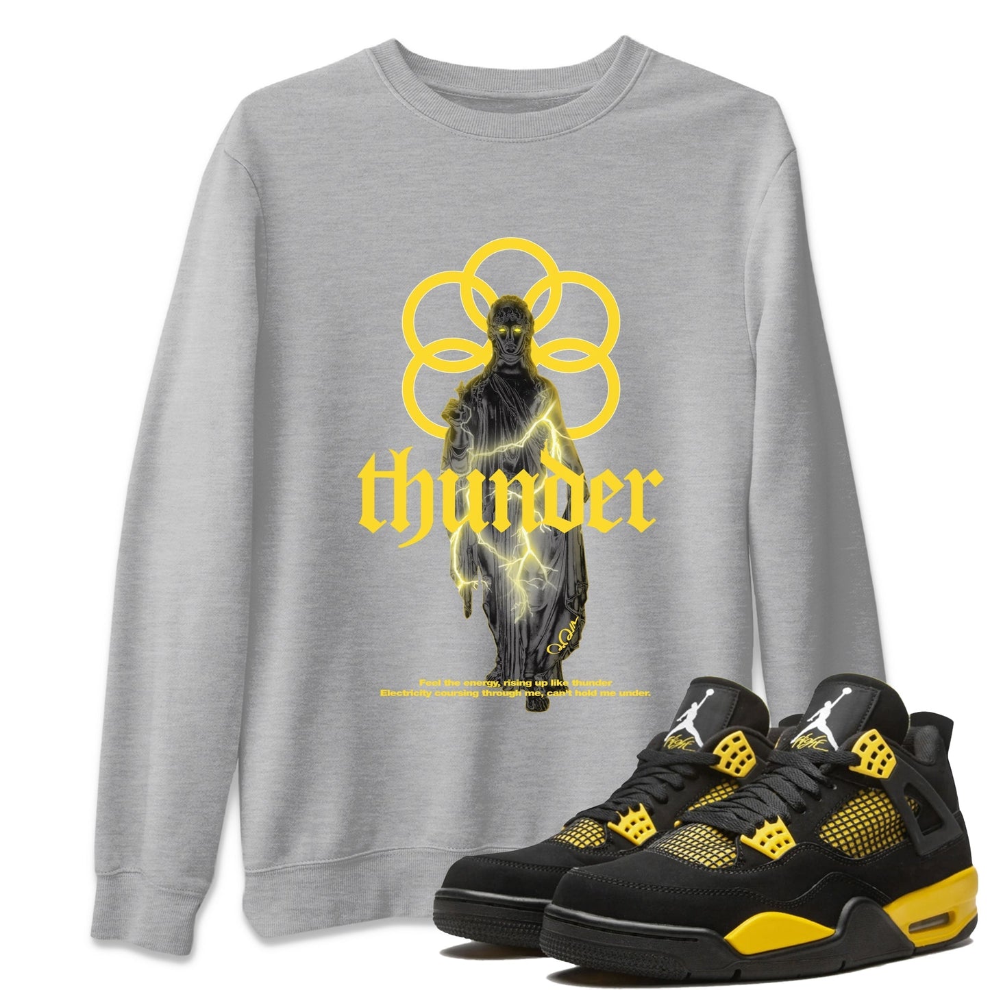 Air Jordan 4 Thunder Sneaker Match Tees Statue Woman Sneaker Tees Yellow AJ4 Thunder Drip Gear Zone Unisex Shirts Heather Grey 1