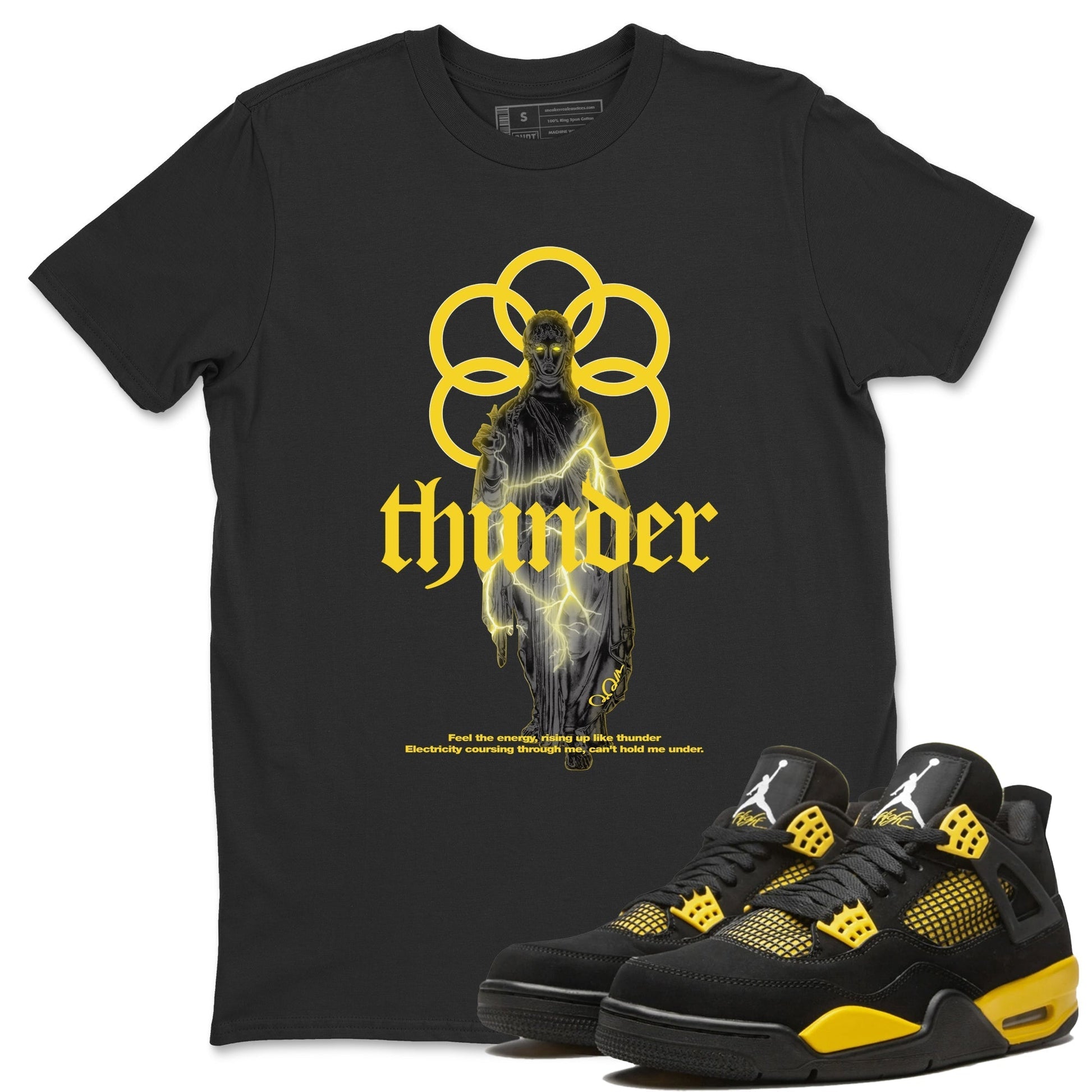 Air Jordan 4 Thunder Sneaker Match Tees Statue Woman Sneaker Tees Yellow AJ4 Thunder Drip Gear Zone Unisex Shirts Black 1