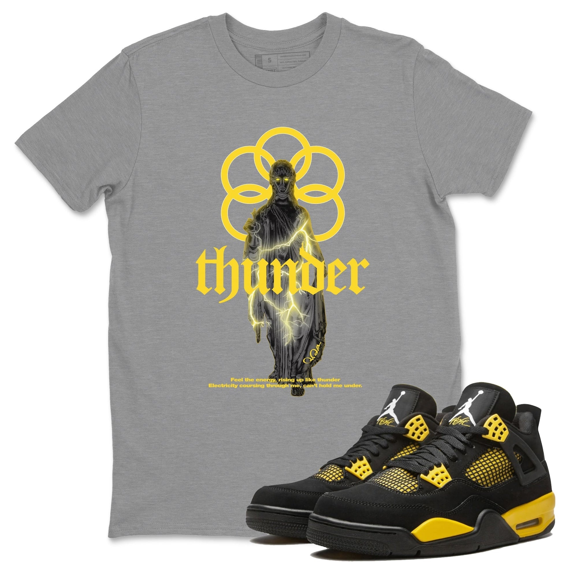 Air Jordan 4 Thunder Sneaker Match Tees Statue Woman Sneaker Tees Yellow AJ4 Thunder Drip Gear Zone Unisex Shirts Heather Grey 1