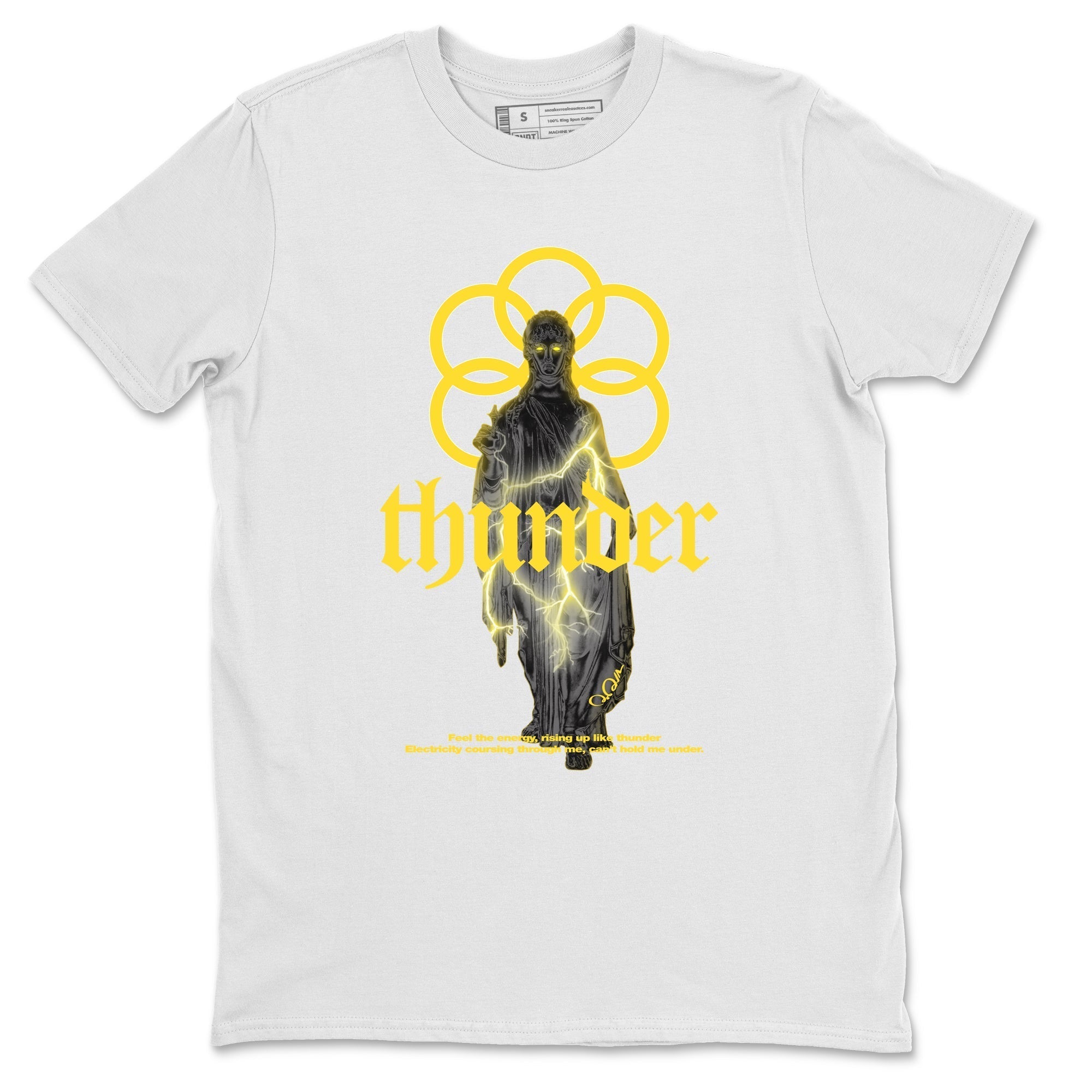 Air Jordan 4 Thunder Sneaker Match Tees Statue Woman Sneaker Tees Yellow AJ4 Thunder Drip Gear Zone Unisex Shirts White 2