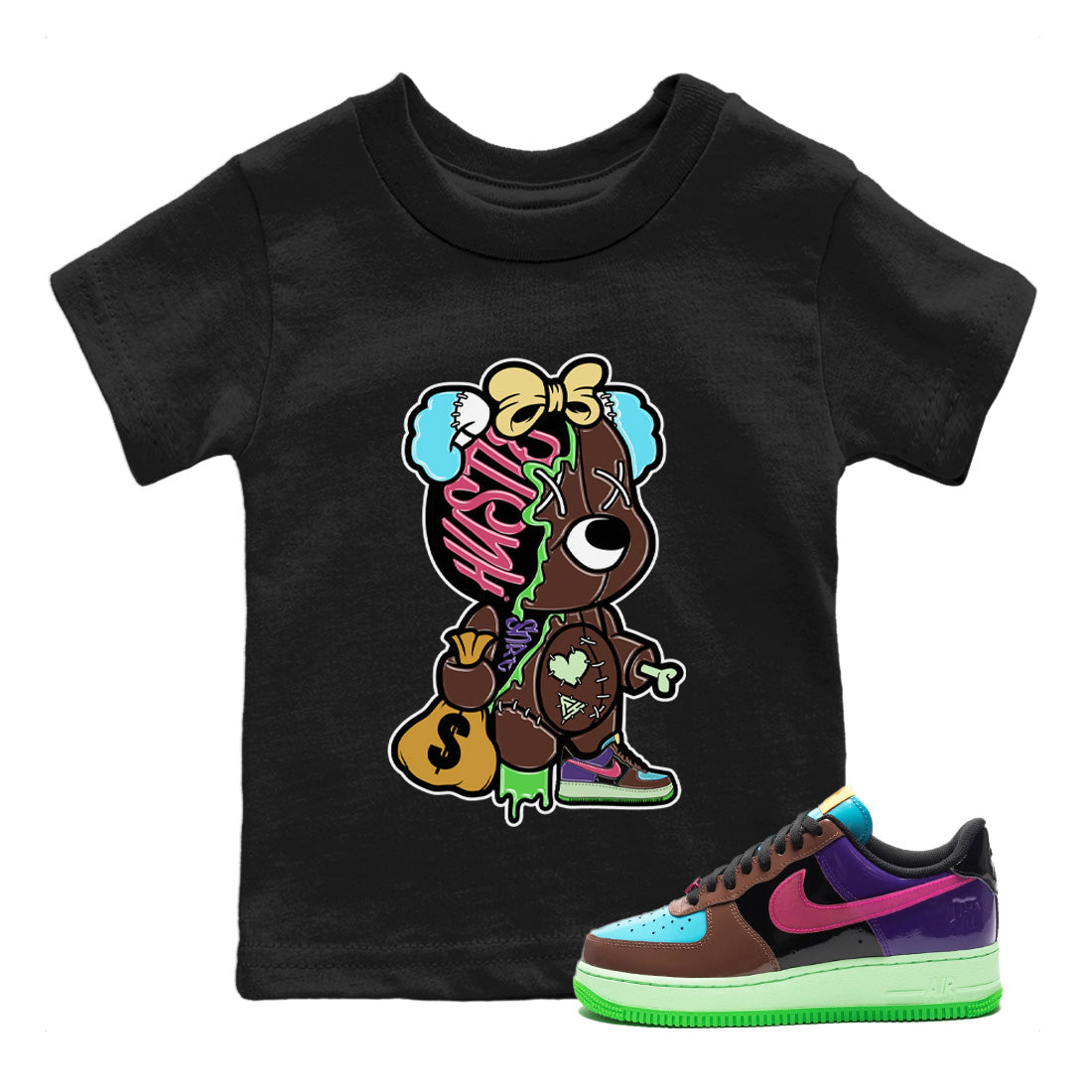 Air Force 1 Undefeated Fauna Brown Sneaker Match Tees Stitched Hustle Bear Sneaker Tees Air Force 1 Undefeated Fauna Brown Jordan to match sneaker T-Shirt Kids Shirts