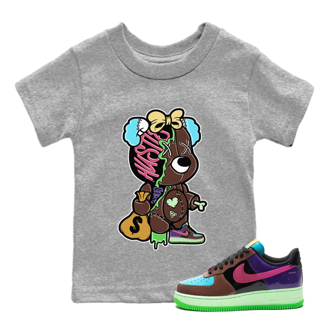 Air Force 1 Undefeated Fauna Brown Sneaker Match Tees Stitched Hustle Bear Sneaker Tees Air Force 1 Undefeated Fauna Brown Jordan to match sneaker T-Shirt Kids Shirts