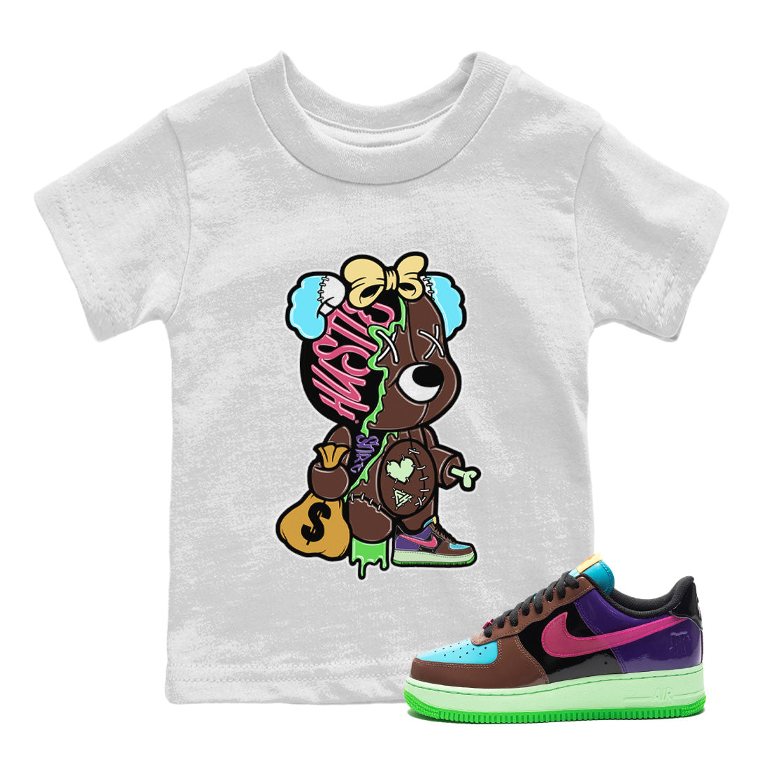 Air Force 1 Undefeated Fauna Brown Sneaker Match Tees Stitched Hustle Bear Sneaker Tees Air Force 1 Undefeated Fauna Brown Jordan to match sneaker T-Shirt Kids Shirts