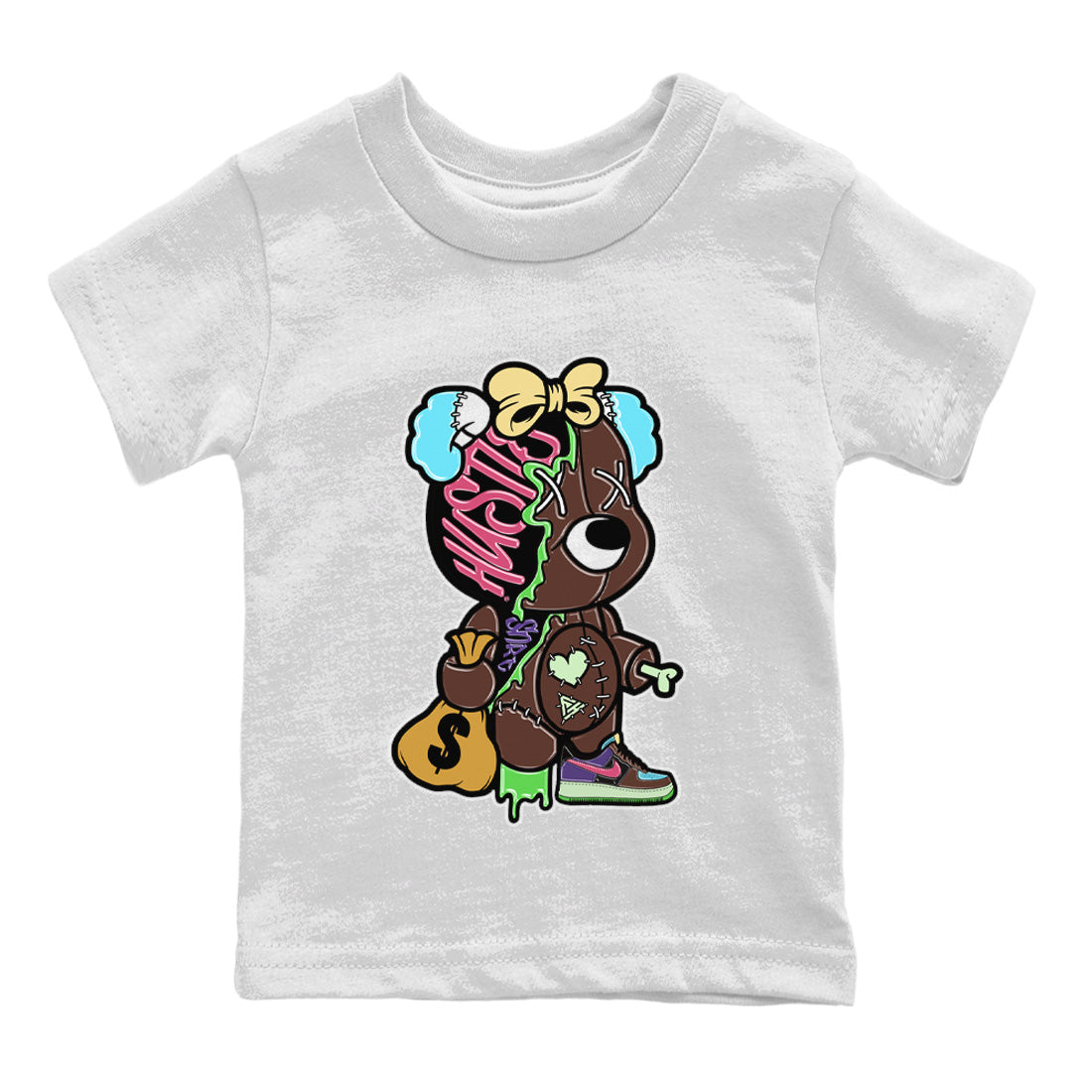 Air Force 1 Undefeated Fauna Brown Sneaker Match Tees Stitched Hustle Bear Sneaker Tees Air Force 1 Undefeated Fauna Brown Jordan to match sneaker T-Shirt Kids Shirts