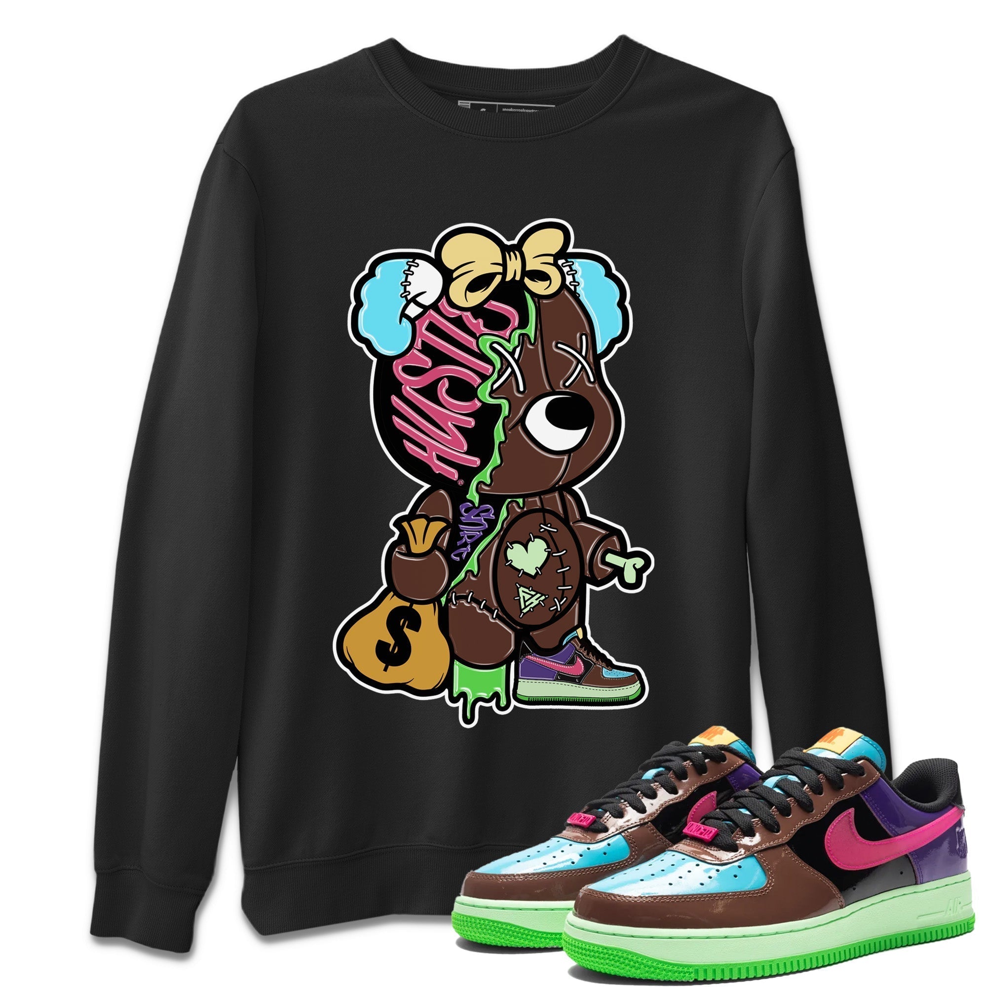 Air Force 1 Undefeated Fauna Brown Sneaker Match Tees Stitched Hustle Bear Sneaker Tees Air Force 1 Undefeated Fauna Brown Jordan to match sneaker T-Shirt Crew Neck Shirts