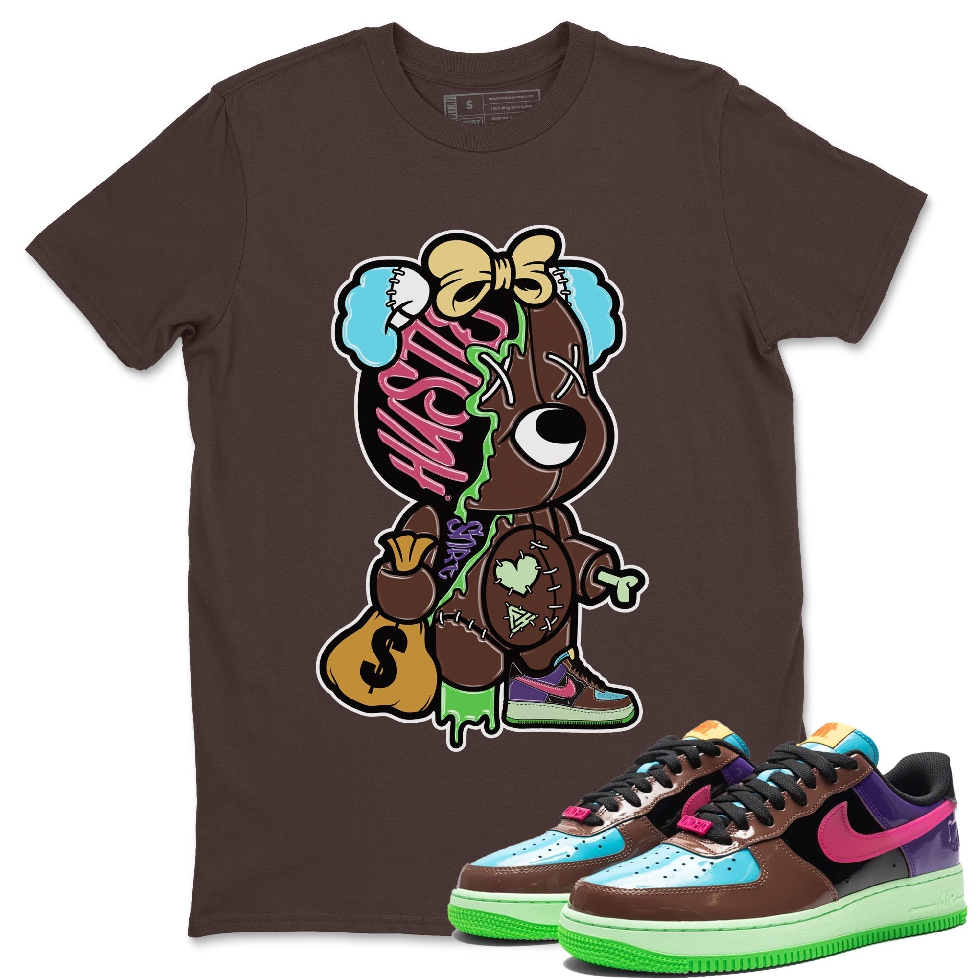 Air Force 1 Undefeated Fauna Brown Sneaker Match Tees Stitched Hustle Bear Sneaker Tees Air Force 1 Undefeated Fauna Brown Jordan to match sneaker T-Shirt Crew Neck Shirts