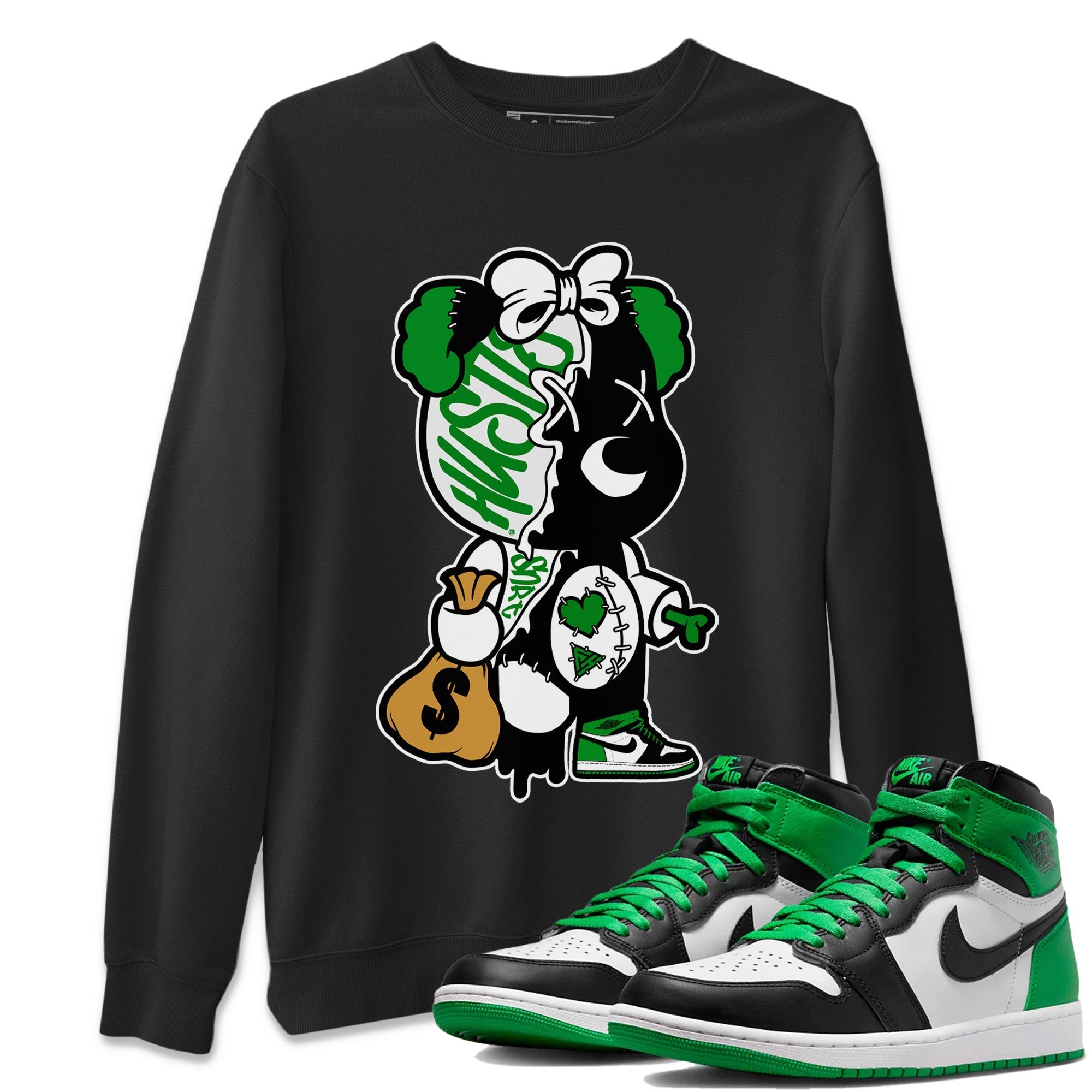 Air Jordan 1 Celtics Sneaker Match Tees Stitched Hustle Bear Streetwear Sneaker Shirt Air Jordan 1 High OG Celtics Sneaker Release Tees Unisex Shirts Black 1