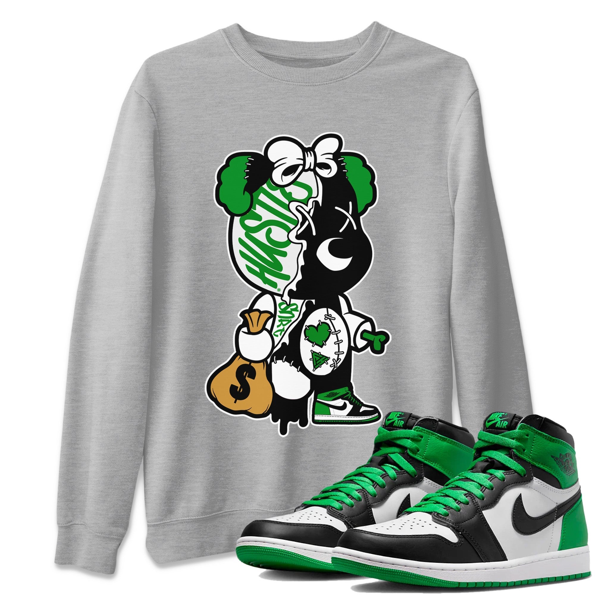 Air Jordan 1 Celtics Sneaker Match Tees Stitched Hustle Bear Streetwear Sneaker Shirt Air Jordan 1 High OG Celtics Sneaker Release Tees Unisex Shirts Heather Grey 1