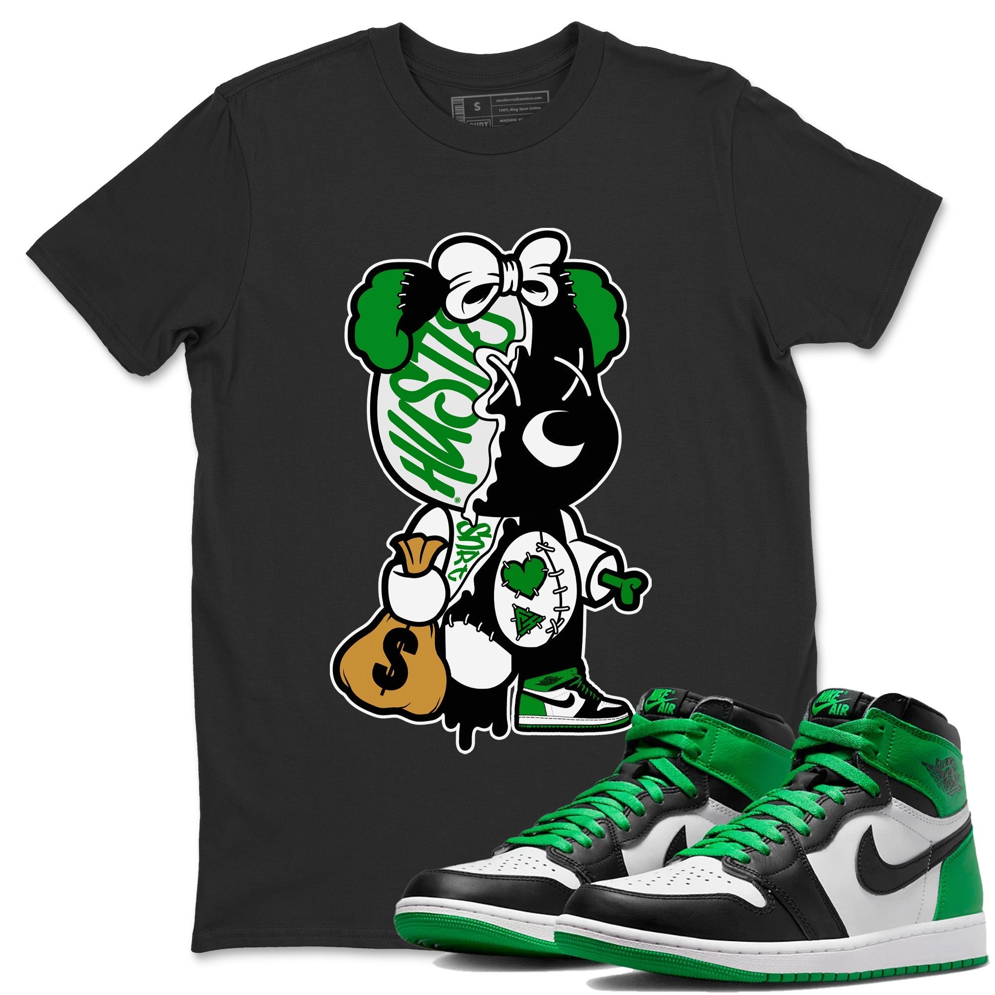 Air Jordan 1 Celtics Sneaker Match Tees Stitched Hustle Bear Streetwear Sneaker Shirt Air Jordan 1 High OG Celtics Sneaker Release Tees Unisex Shirts Black 1