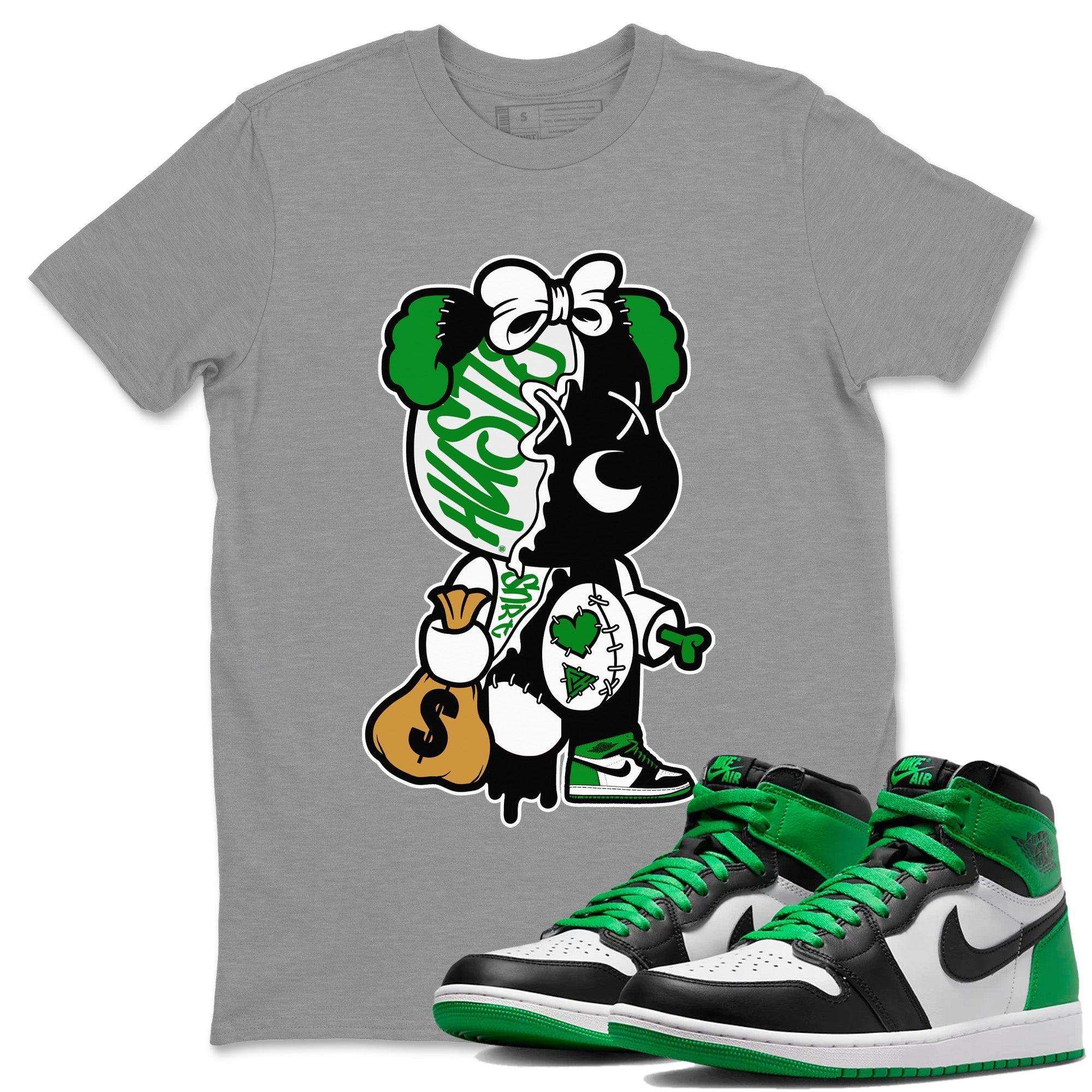 Air Jordan 1 Celtics Sneaker Match Tees Stitched Hustle Bear Streetwear Sneaker Shirt Air Jordan 1 High OG Celtics Sneaker Release Tees Unisex Shirts Heather Grey 1