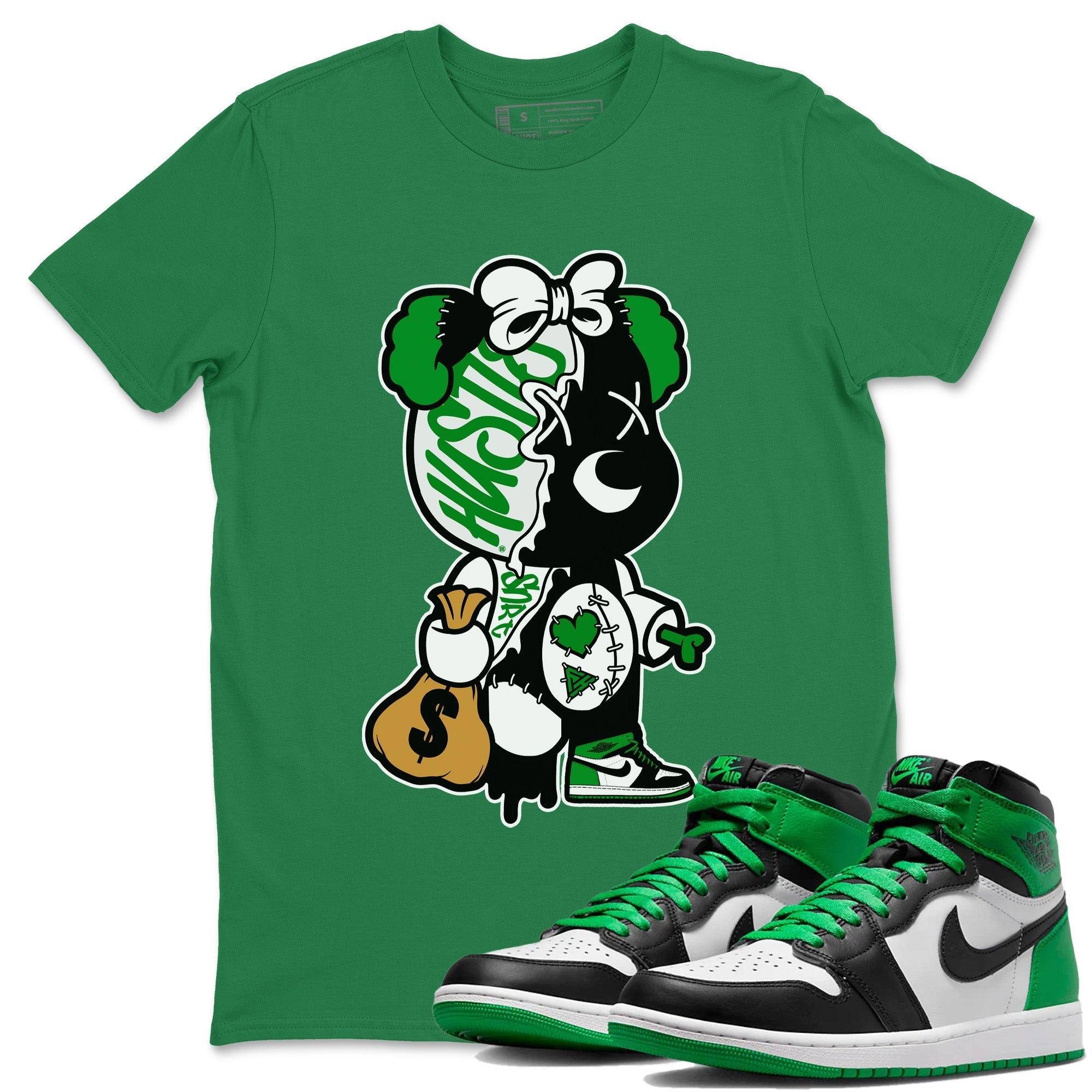 Air Jordan 1 Celtics Sneaker Match Tees Stitched Hustle Bear Streetwear Sneaker Shirt Air Jordan 1 High OG Celtics Sneaker Release Tees Unisex Shirts Kelly Green 1