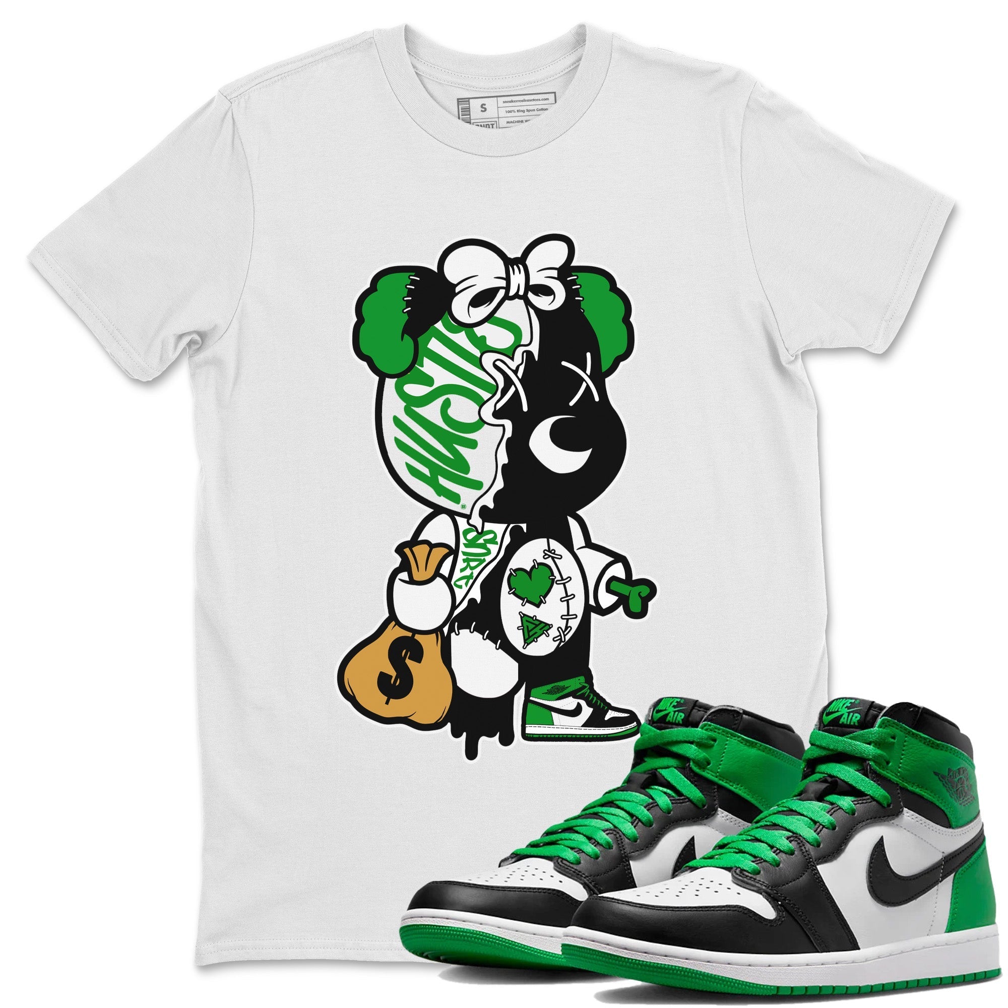 Air Jordan 1 Celtics Sneaker Match Tees Stitched Hustle Bear Streetwear Sneaker Shirt Air Jordan 1 High OG Celtics Sneaker Release Tees Unisex Shirts White 1