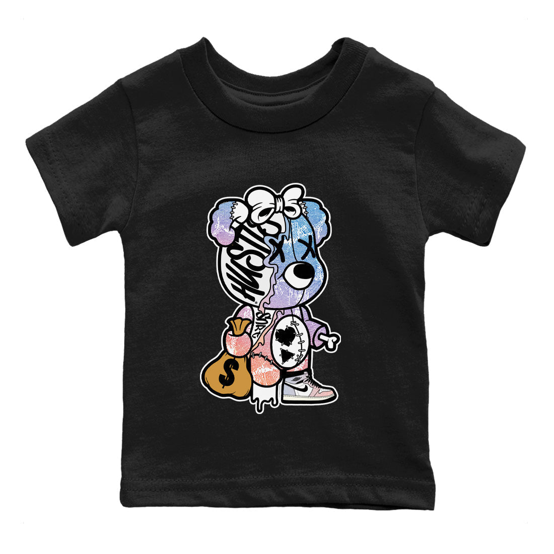 Air Jordan 1 Skyline Stitched Hustle Bear Baby and Kids Sneaker Tees Air Jordan 1 High OG Skyline Kids Sneaker Tees Washing and Care Tip