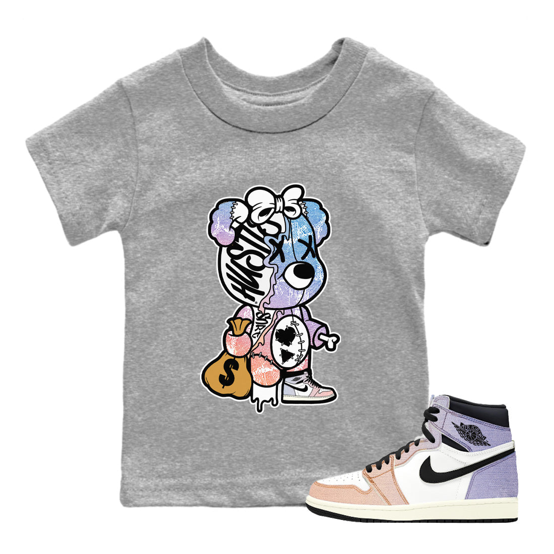Air Jordan 1 Skyline Stitched Hustle Bear Baby and Kids Sneaker Tees Air Jordan 1 High OG Skyline Kids Sneaker Tees Size Chart