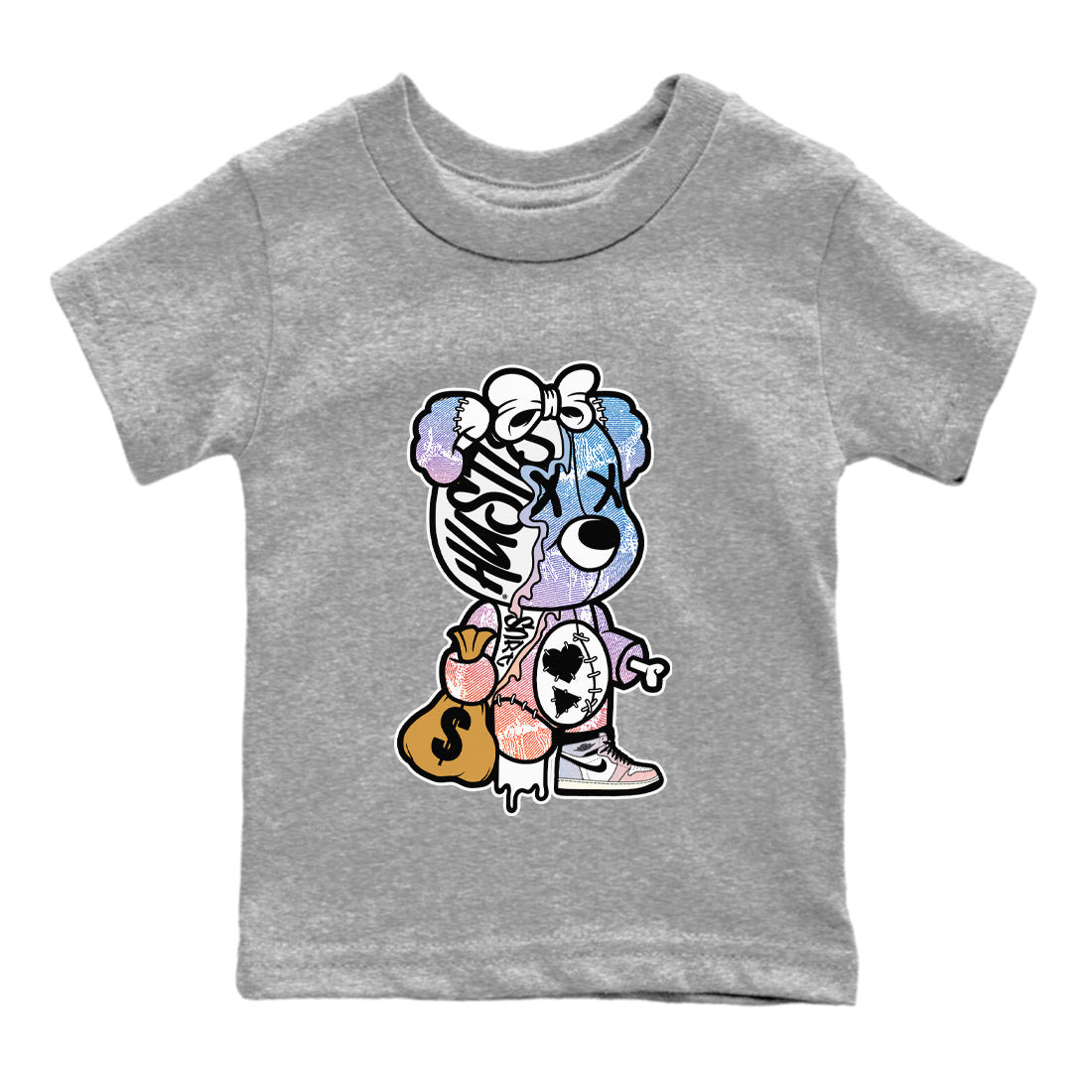 Air Jordan 1 Skyline Shirt To Match Jordans Stitched Hustle Bear Sneaker Tees Air Jordan 1 High OG Skyline Drip Gear Zone Sneaker Matching Clothing Kids Shirts Heather Grey 2