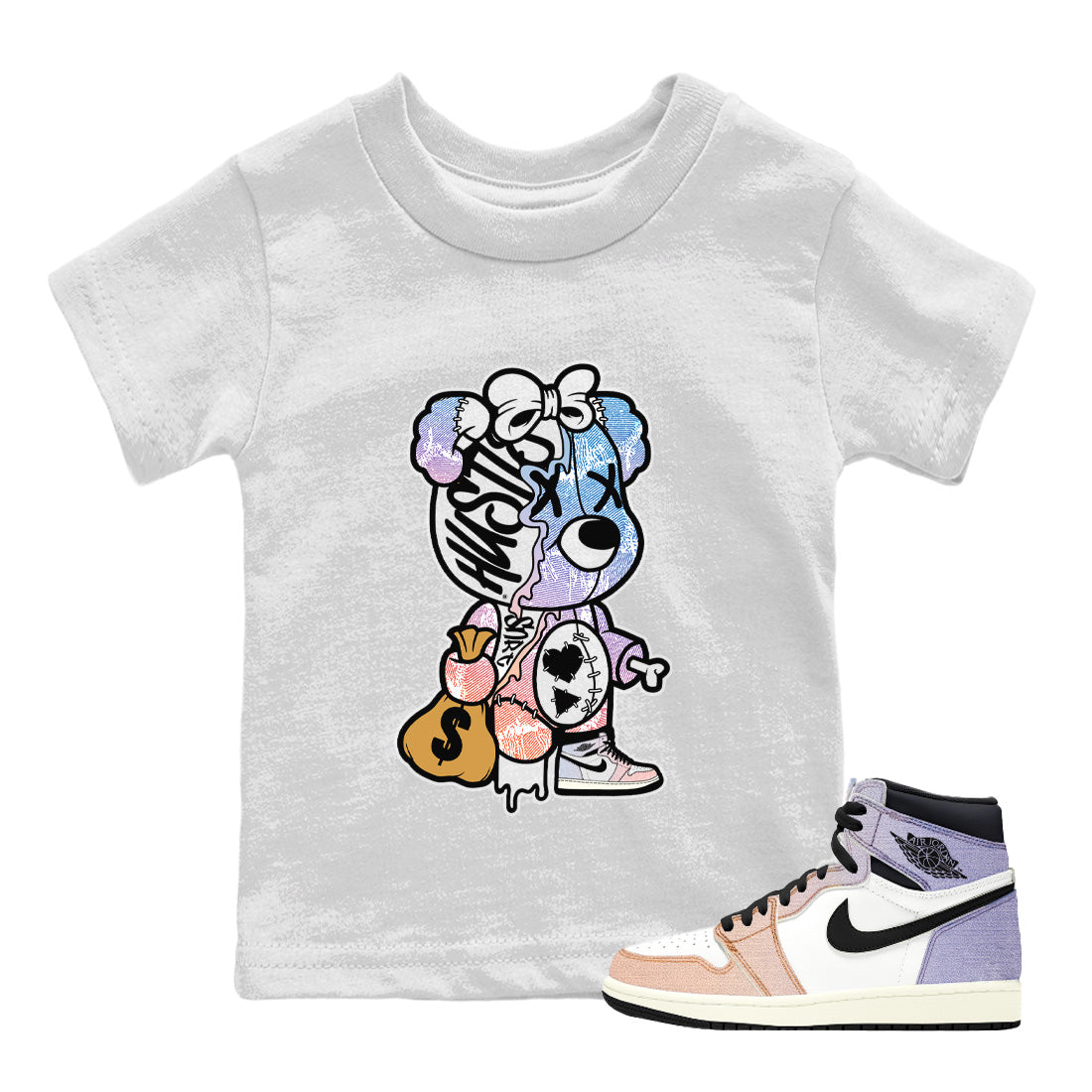 Air Jordan 1 Skyline Shirt To Match Jordans Stitched Hustle Bear Sneaker Tees Air Jordan 1 High OG Skyline Drip Gear Zone Sneaker Matching Clothing Kids Shirts White 1
