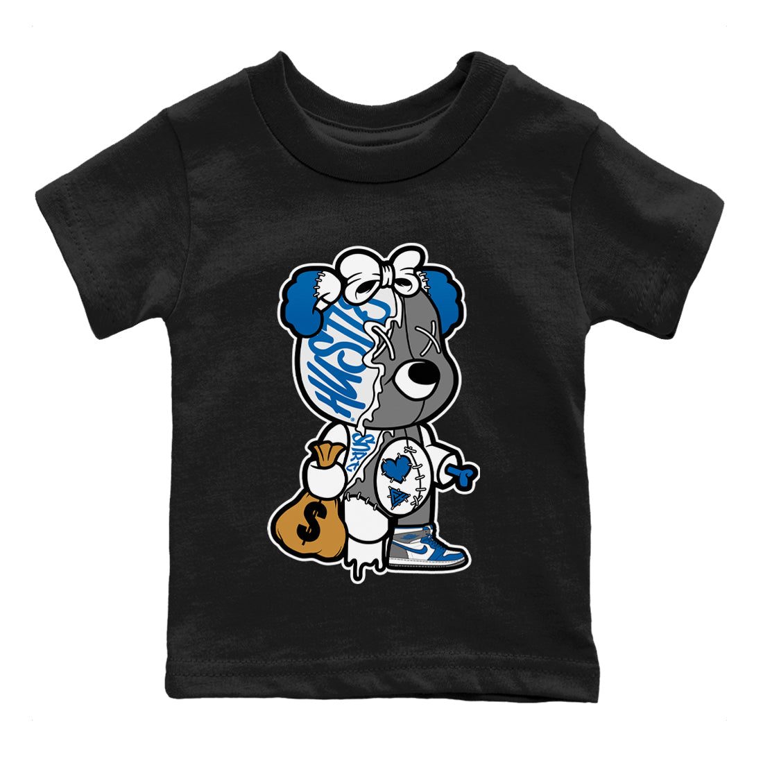 Jordan 1 True Blue Sneaker Matching T-Shirt Stitched Hustle Bear Sneaker Tees Jordan 1 True Blue Sneaker Release Tees Kids Shirts