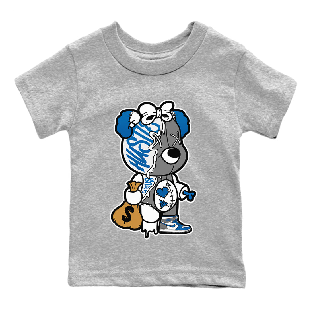 Jordan 1 True Blue Sneaker Matching T-Shirt Stitched Hustle Bear Sneaker Tees Jordan 1 True Blue Sneaker Release Tees Kids Shirts